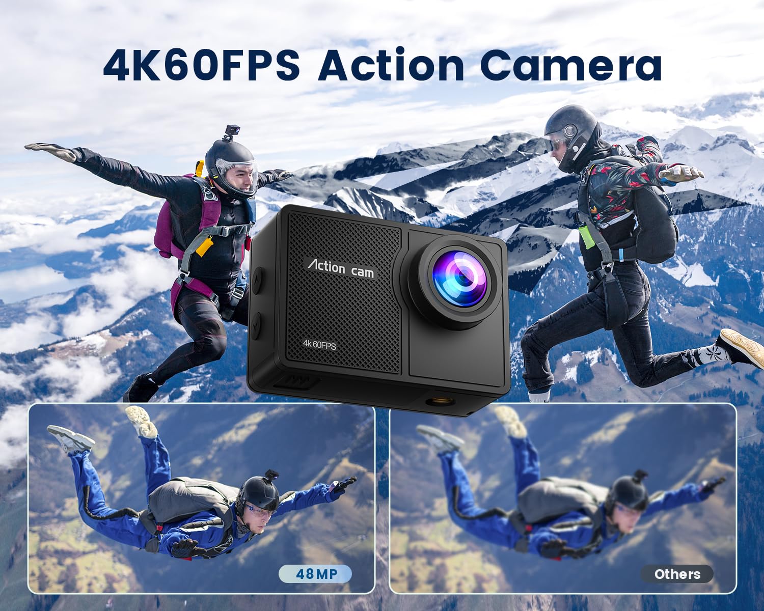 4K60Fps Waterproof Action Camera, 131Ft Waterproof Camera Underwater With 64Gb Card, 48Mp Motorcycle Camera With 8X Zoom, Eis He