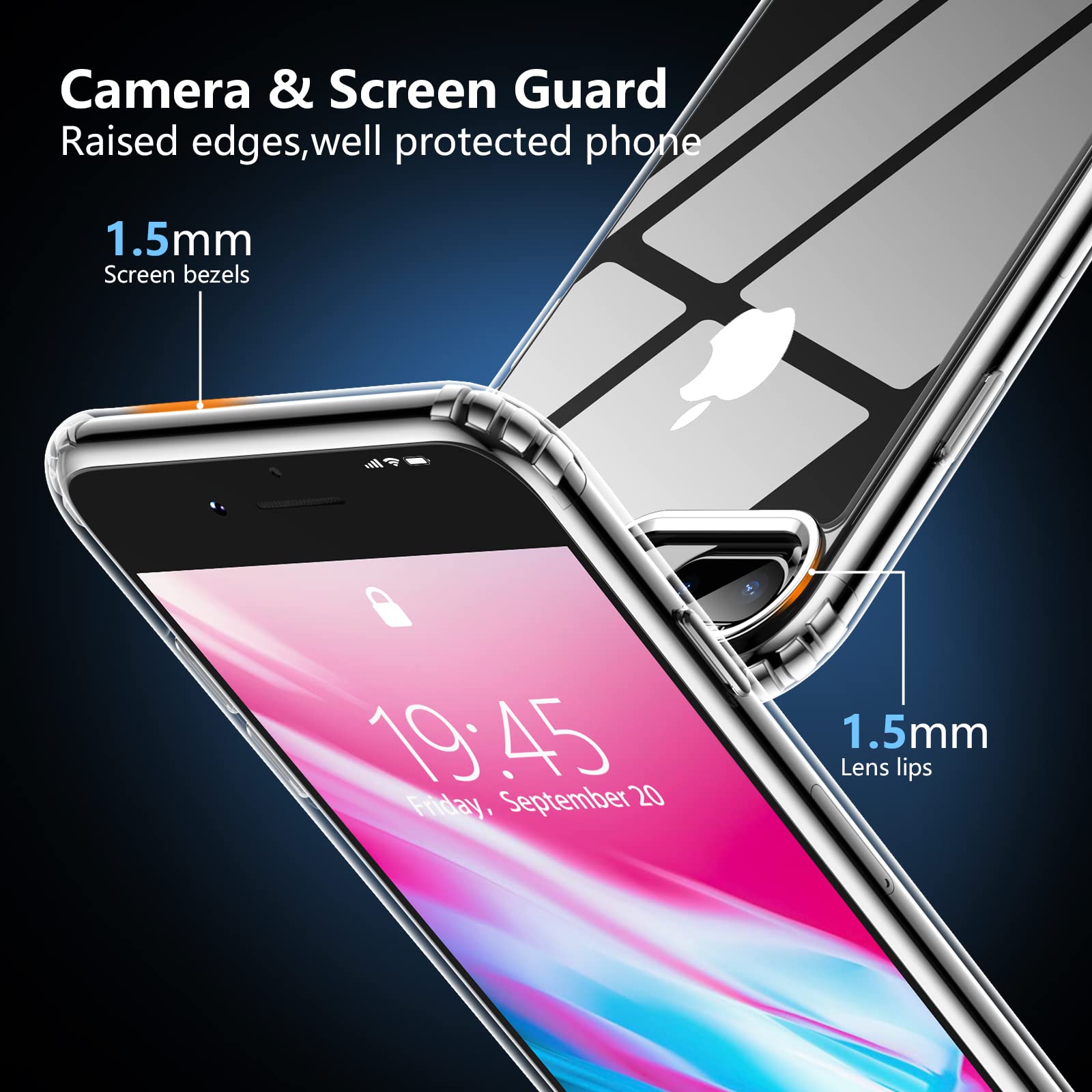 Spidercase For Iphone 7/8 Plus Case, [Crystal Clear Not Yellowing] [Military Grade Drop Protection] [2 Pcs Tempered Glass Screen