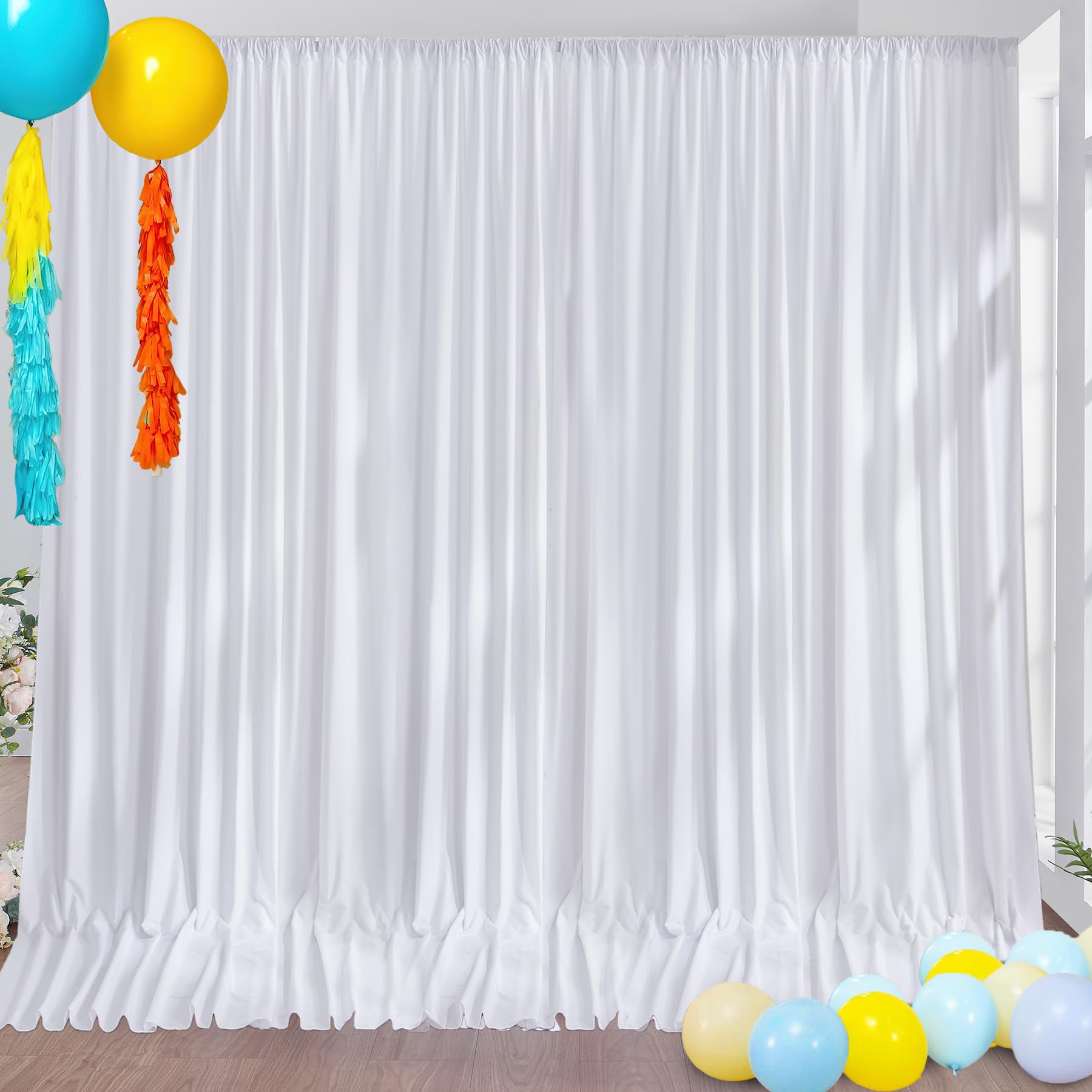 Htper 10Ft X 10Ft White Backdrop Curtain Panels For Parties, Wrinkle Resistant Thick Polyester Wedding Backdrop Drapes For Party