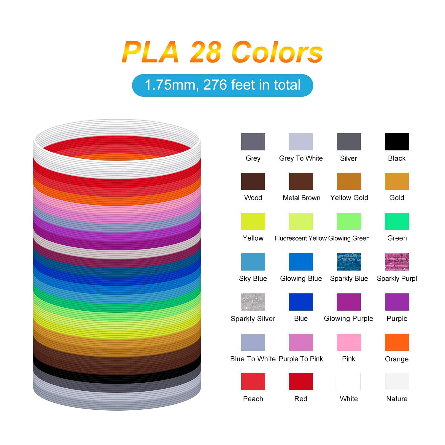 Kretrum 3D Pen Filament Refills 28 Colors 1.75Mm Pla 3D Printing Pen Filament Refills Compatible With Mynt3D Scrib3D Pika3D 3D P
