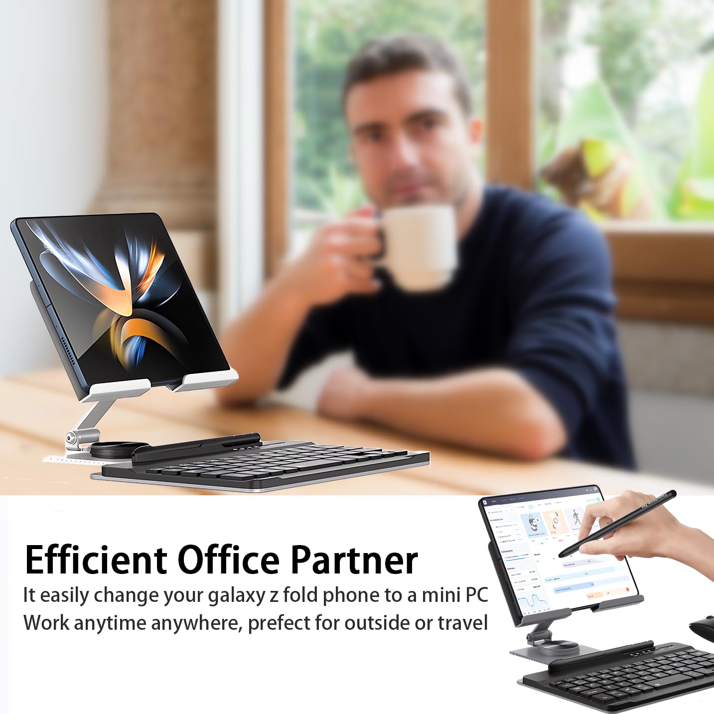 Voppton For Samsung Galaxy Z Fold 6 5 4 Stand And Keyboard Mouse, Portable Detachable Bluetooth Compatible Keyboard, Foldable Ad