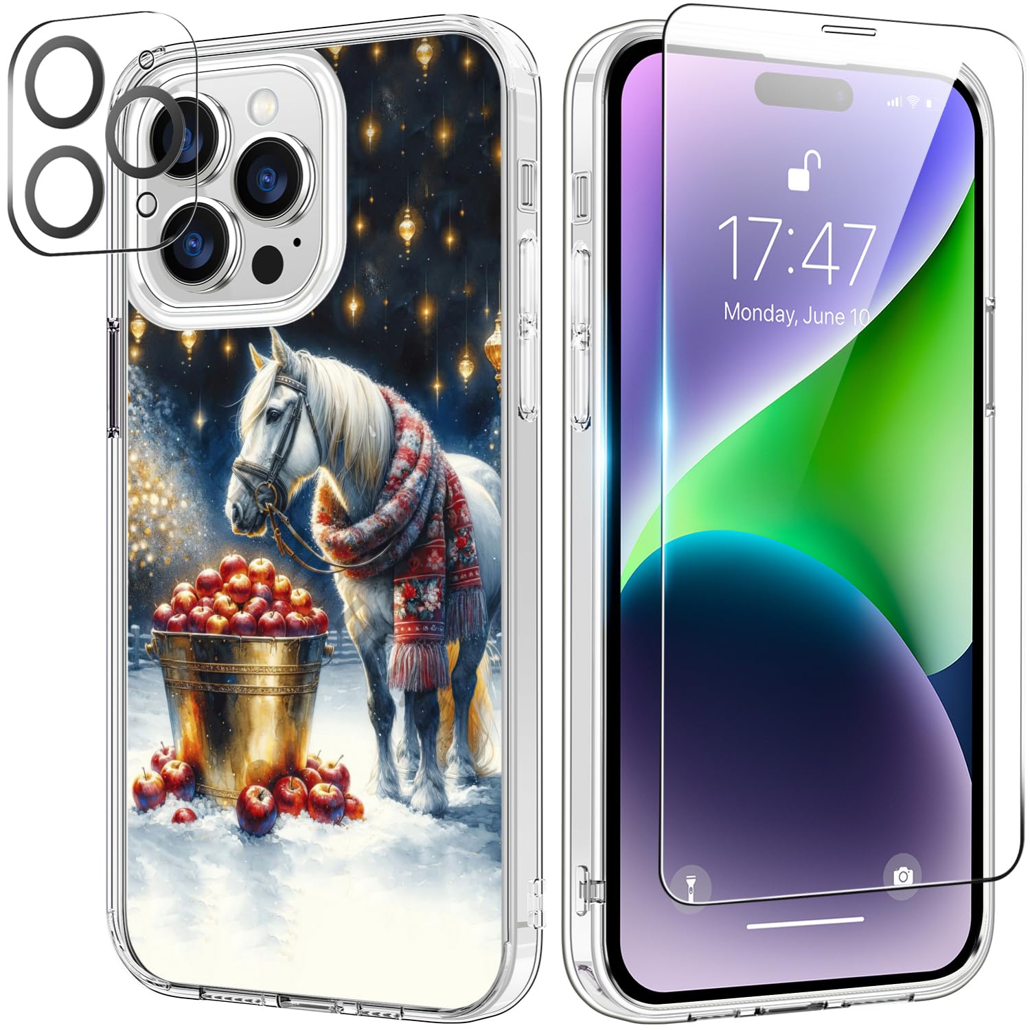 Bicol Christmas Phone Case For Iphone 14 Pro Max With Screen And Camera Lens Protector - Wireless Charging - Slim Shockproof Pro