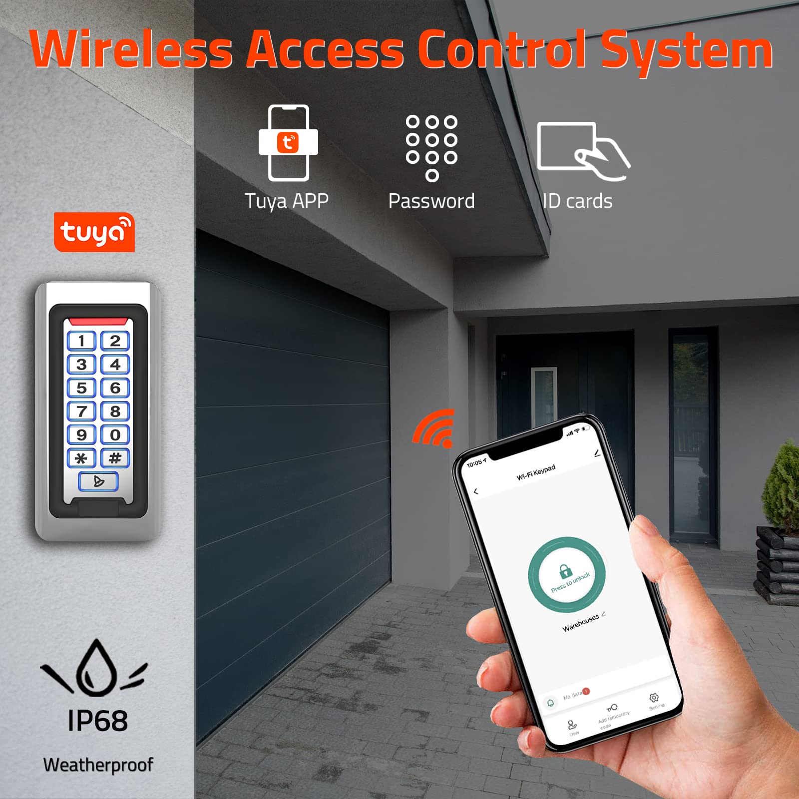 Wireless Wifi Access Control Keypad, Metal Stand Alone Door Access Control System, Em Card Reader, Weatherproof, Backlight, Tuya