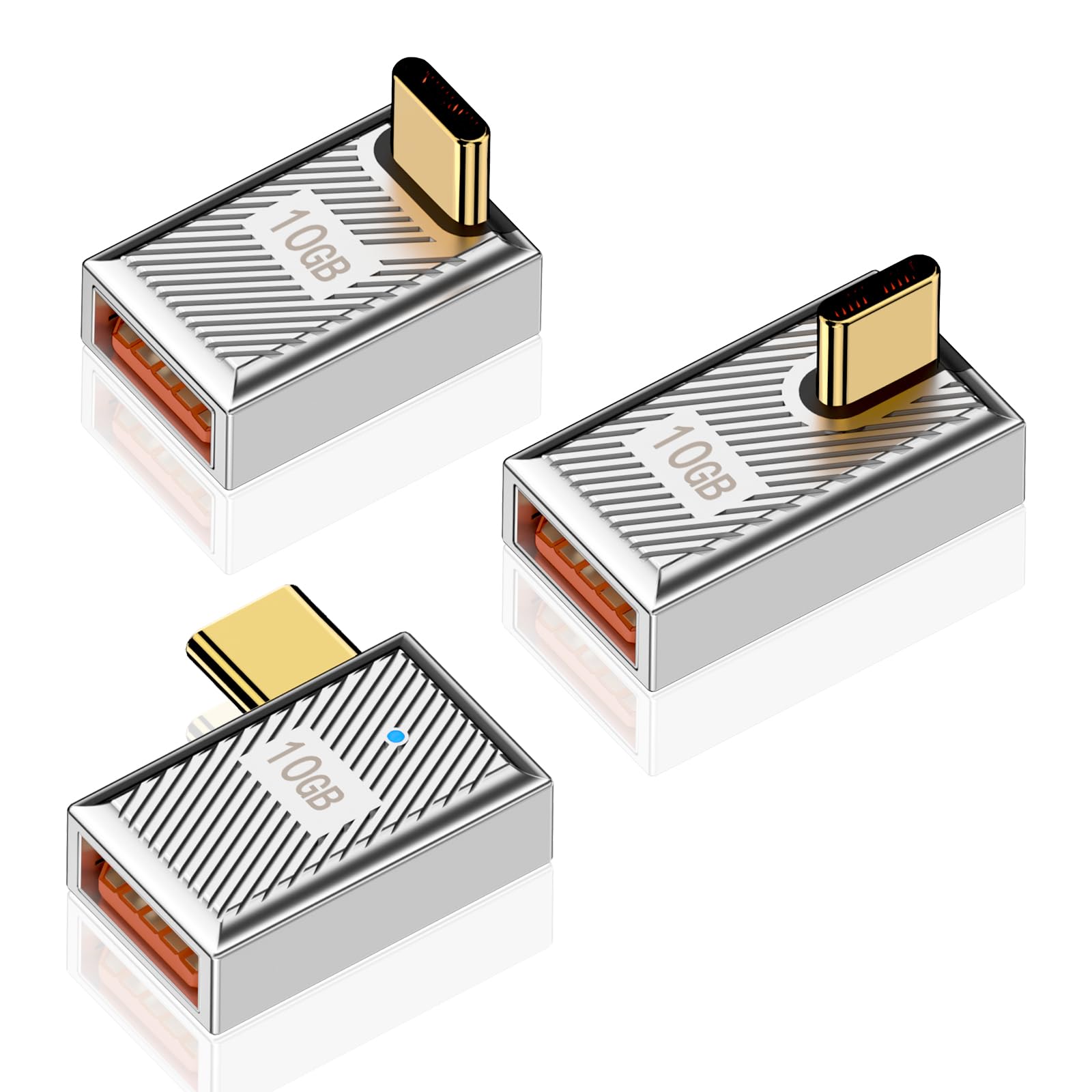 Poyiccot 90 Degree Usb C To Usb A Adapter 10Gbps, Usb C Male To Usb A Female Adapter 120W, Right Angle Usb C To Usb Adapter Zinc Alloy Type C Converter For Mac Book,Ipad,Samsung Galaxy, 3Pack