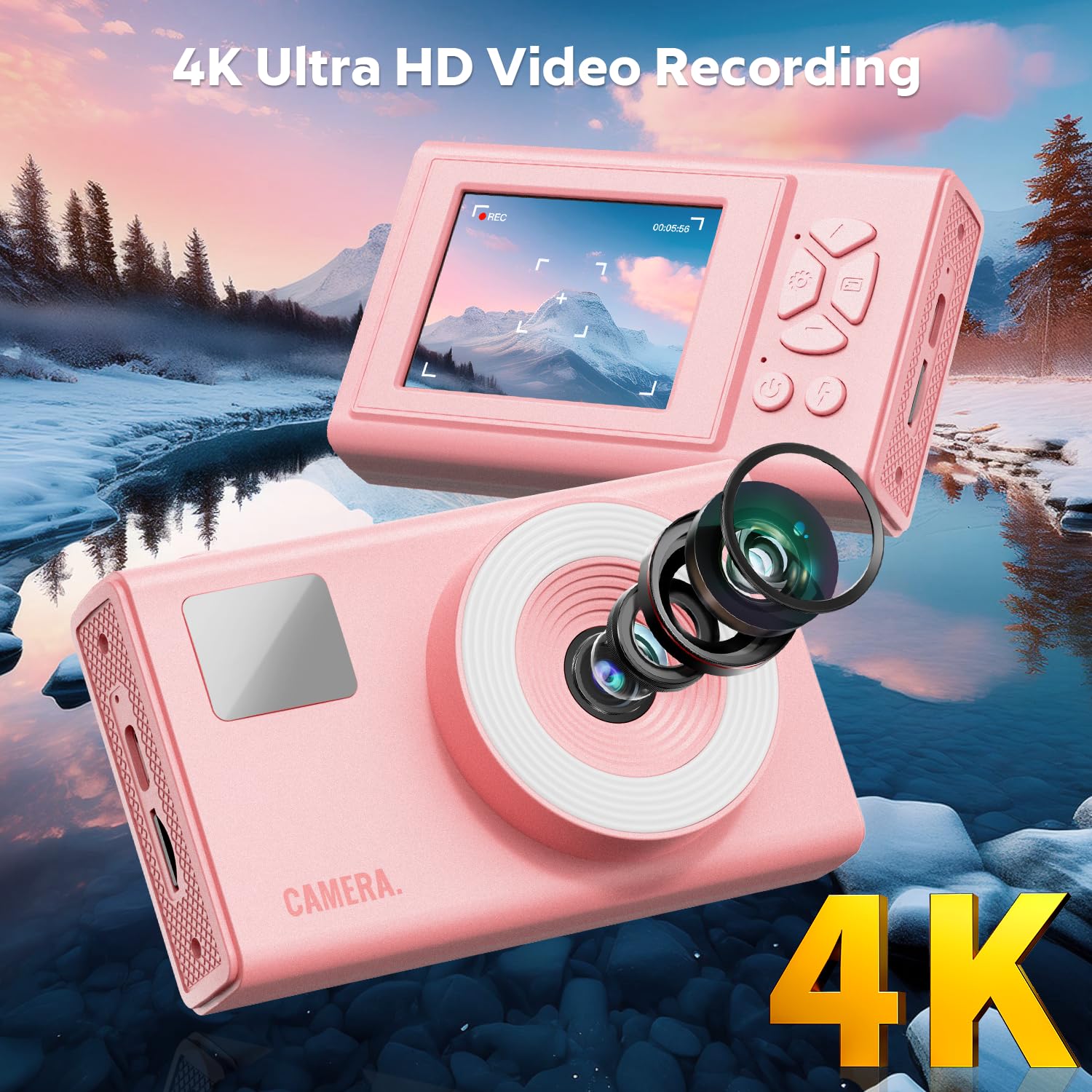 Cimelr Digital Camera, 48Mp Autofocus Uhd 4K Vlogging Canera 16X Digital Zoom, Anti Shake Portable Point And Shoot Kids Camera,
