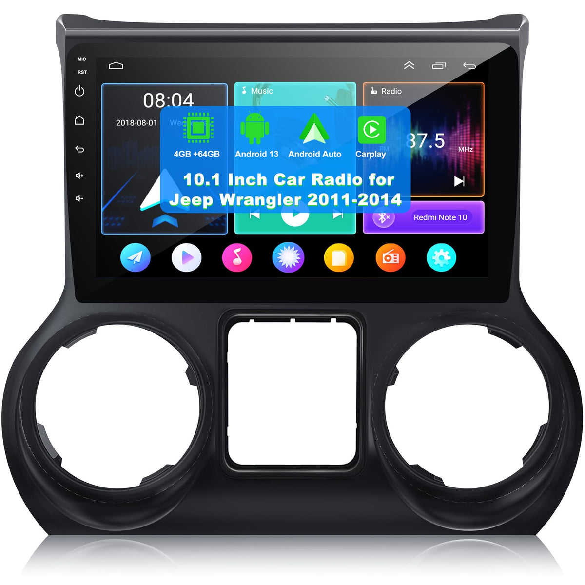 Inexaccessories [4+64G] Android 13 Car Radio For Jeep Wrangler 2011 2012 2013 2014, 10.2 Inch Ips Touchscreen Radio Support Wire