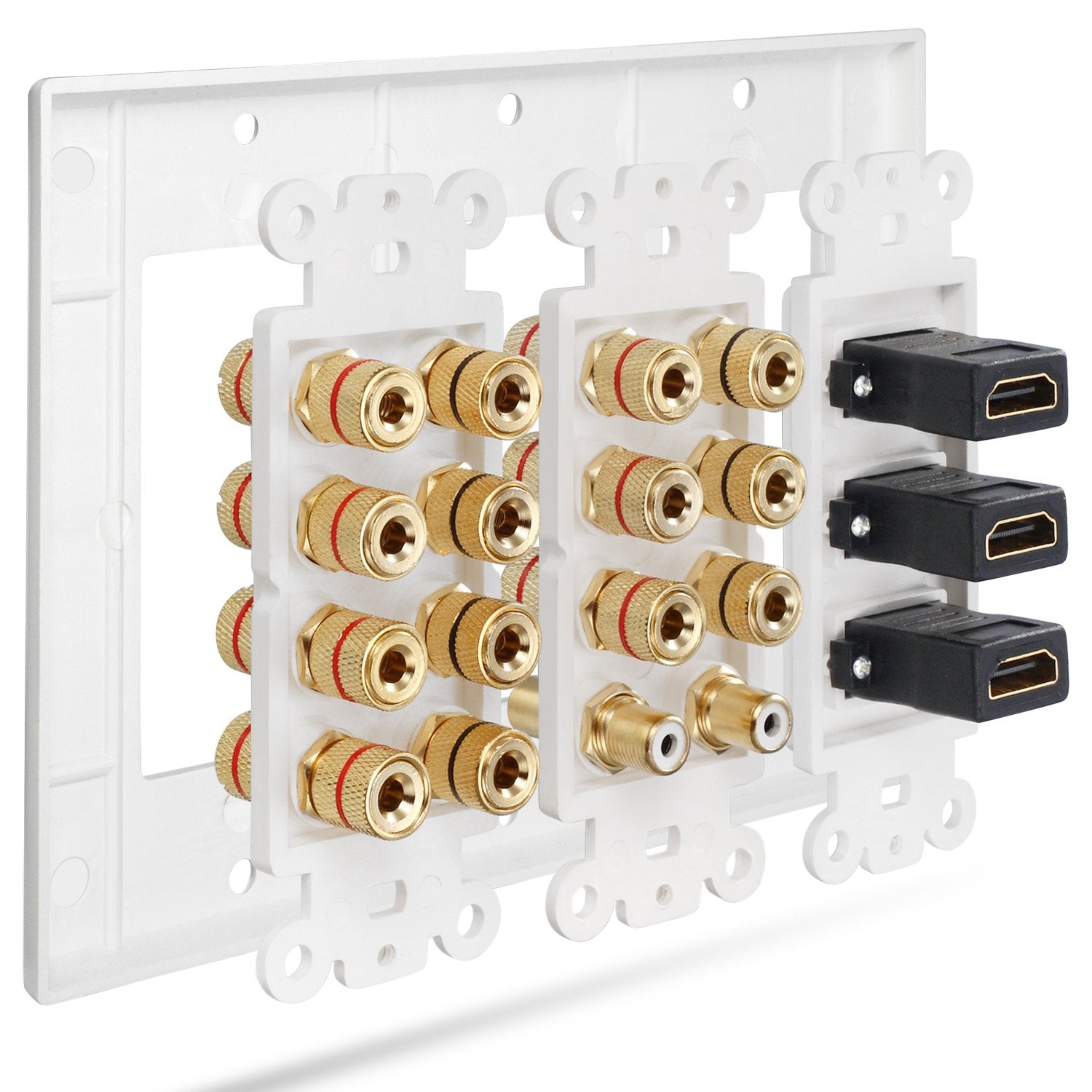 Fosmon 3 Gang Wall Plate, (3-Gang 7.2 Surround Sound Distribution) Home Theater Copper Banana Binding Post Coupler Type Wall Pla