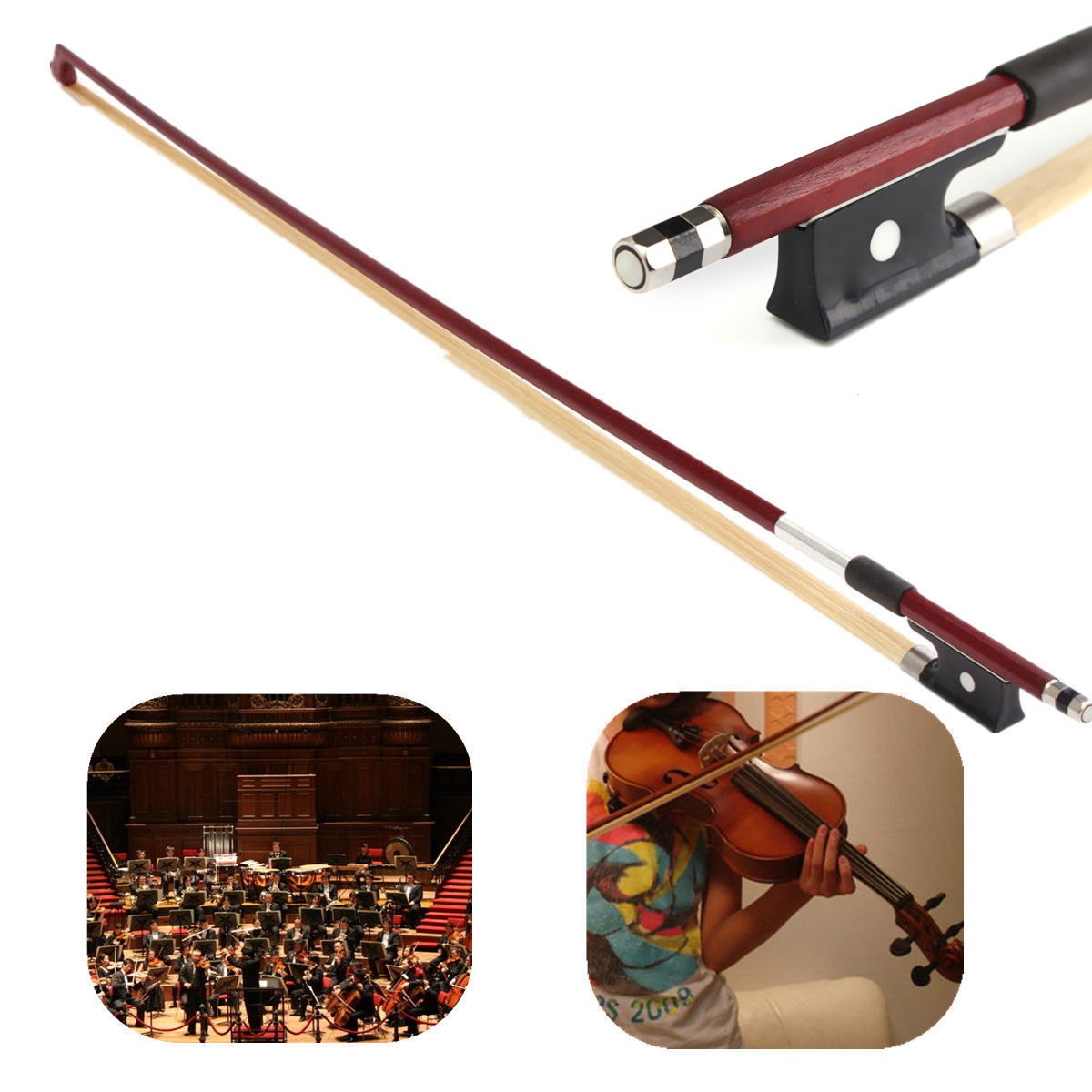 Amzz Professional 4/4 Brazilwood Ebony Frog Violin Arbor White Horsehair Violin Bow (4/4 Brazilwood)