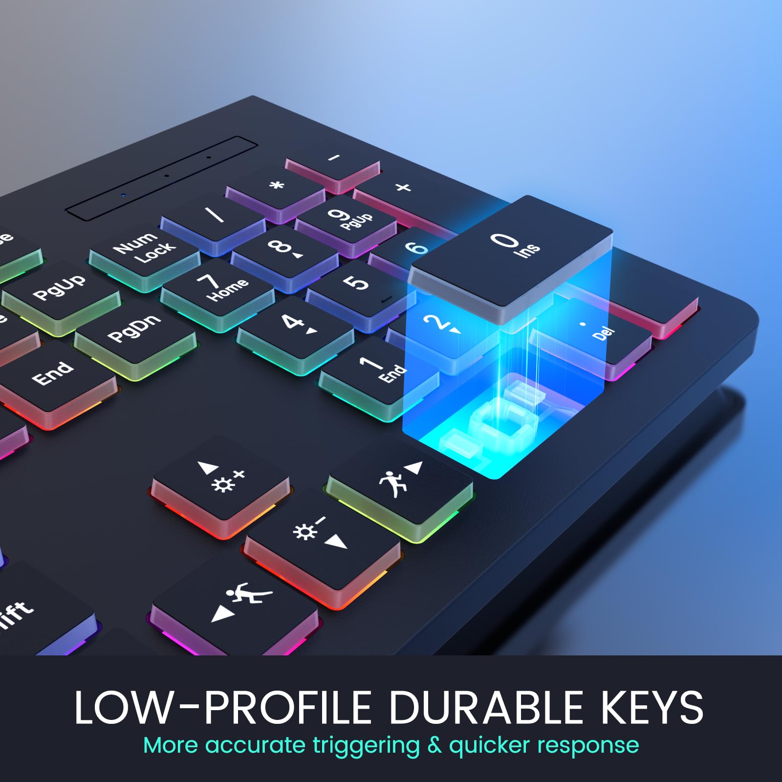 Computer Keyboard Wired, Plug Play Usb Keyboard, Low Profile Chiclet Keys, Large Number Pad, Caps Indicators, Foldable Stands, S