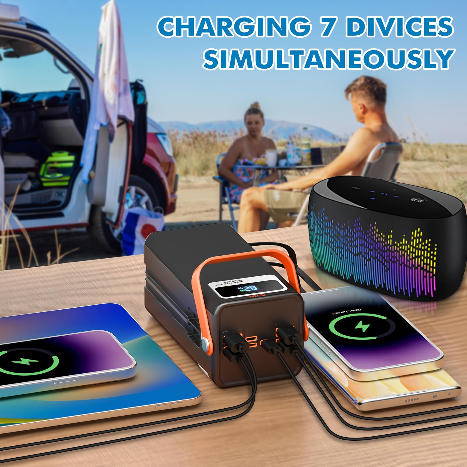 Portable Power Station 166Wh, 22.5W Fast Charging Power Bank With Built-In Cables For Iphone/Android/Macbook, 45000Mah Battery S