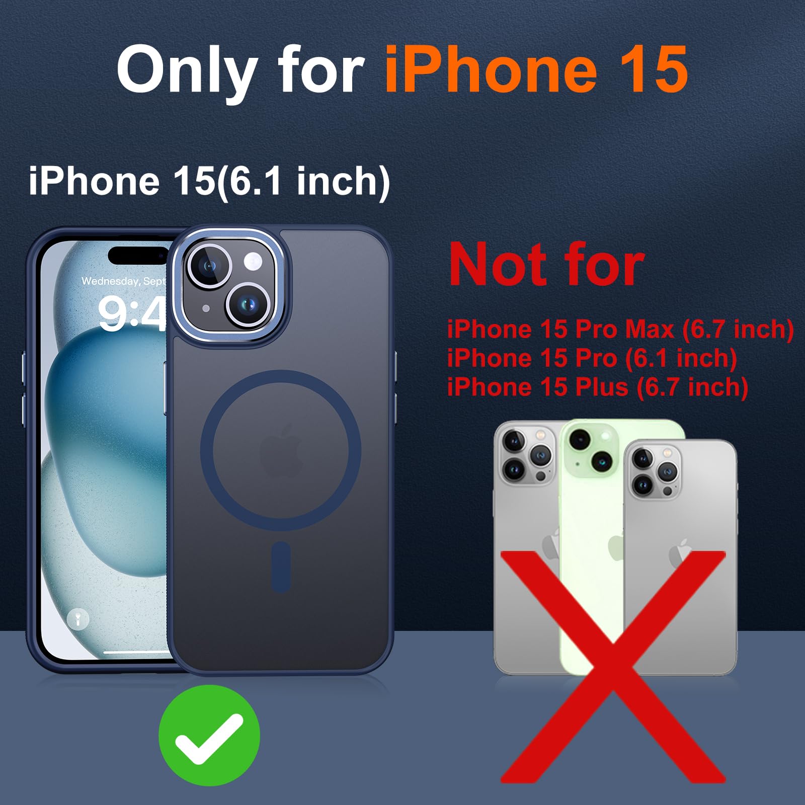 Jame For Iphone 15 Case, Iphone 15 Phone Case With 2 Tempered Glass Screen Protectors, [Compatible With Magsafe], [Military Grad