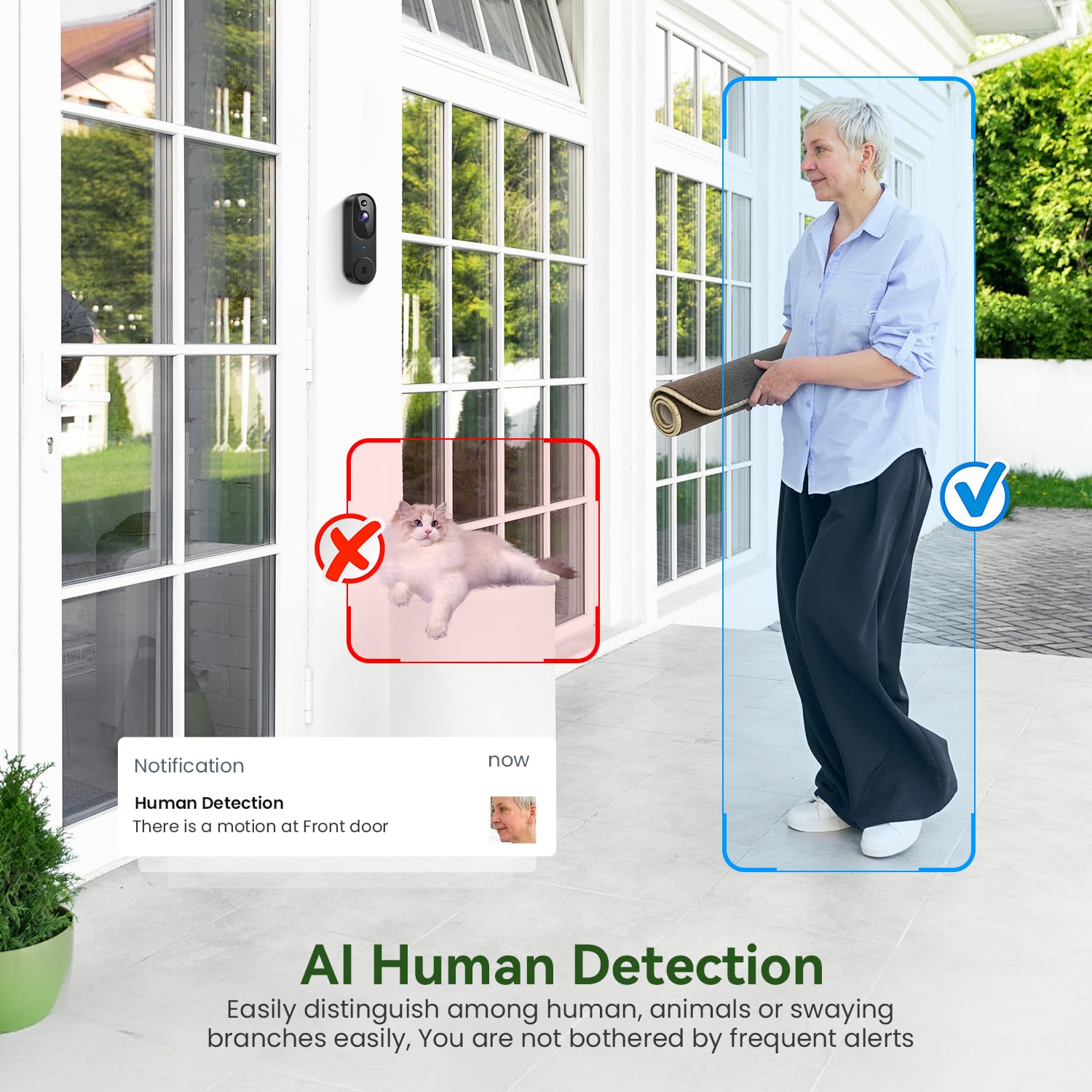 Hopeflex 1080P Smart Wireless Video Doorbell Camera With Chime, Night Vision, Real Time Alerts, Ai Human Detection, 2.4G Wifi, T