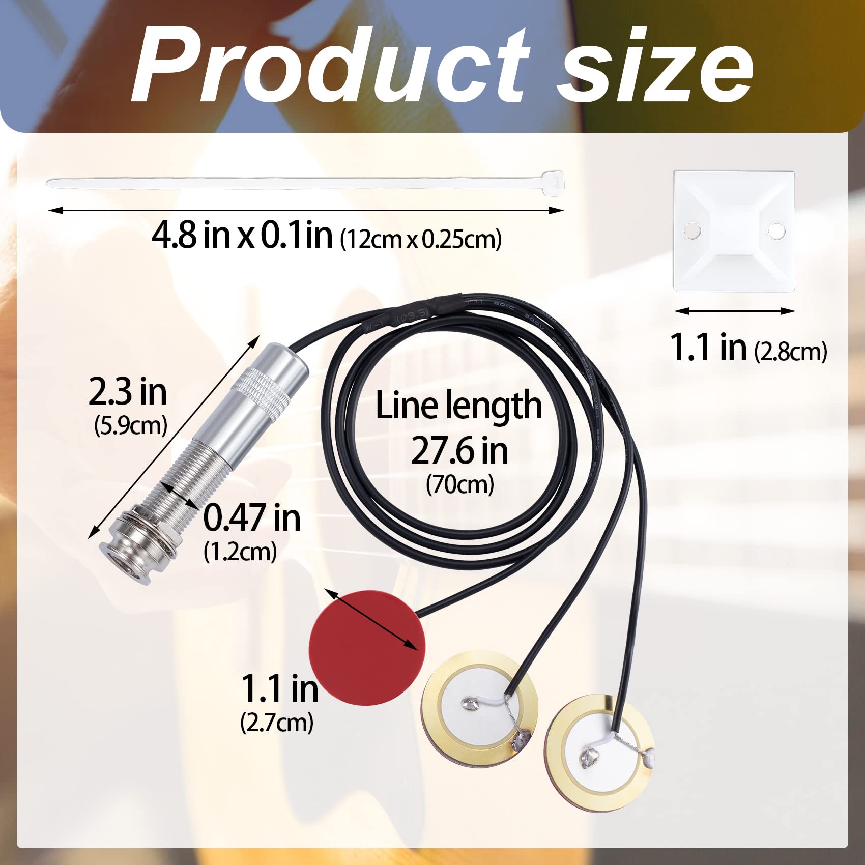 Pagow 2 Sets Acoustic Guitar Pickup, 3 In 1 Pickups Piezo Transducer, Microphone Contact Self-Adhesive Mono Piezo Pickup With Bu