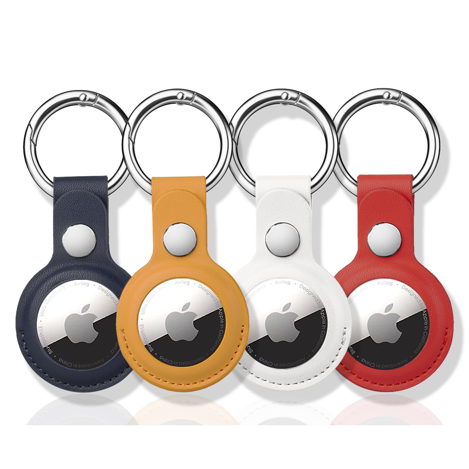 Qyqa 4 Pack Airtag Holder, Air Tag Keychain, Pu Leather Airtag Case, Air Tagsmate For Luggage, Comes With Ring Metal Snap Keyrin