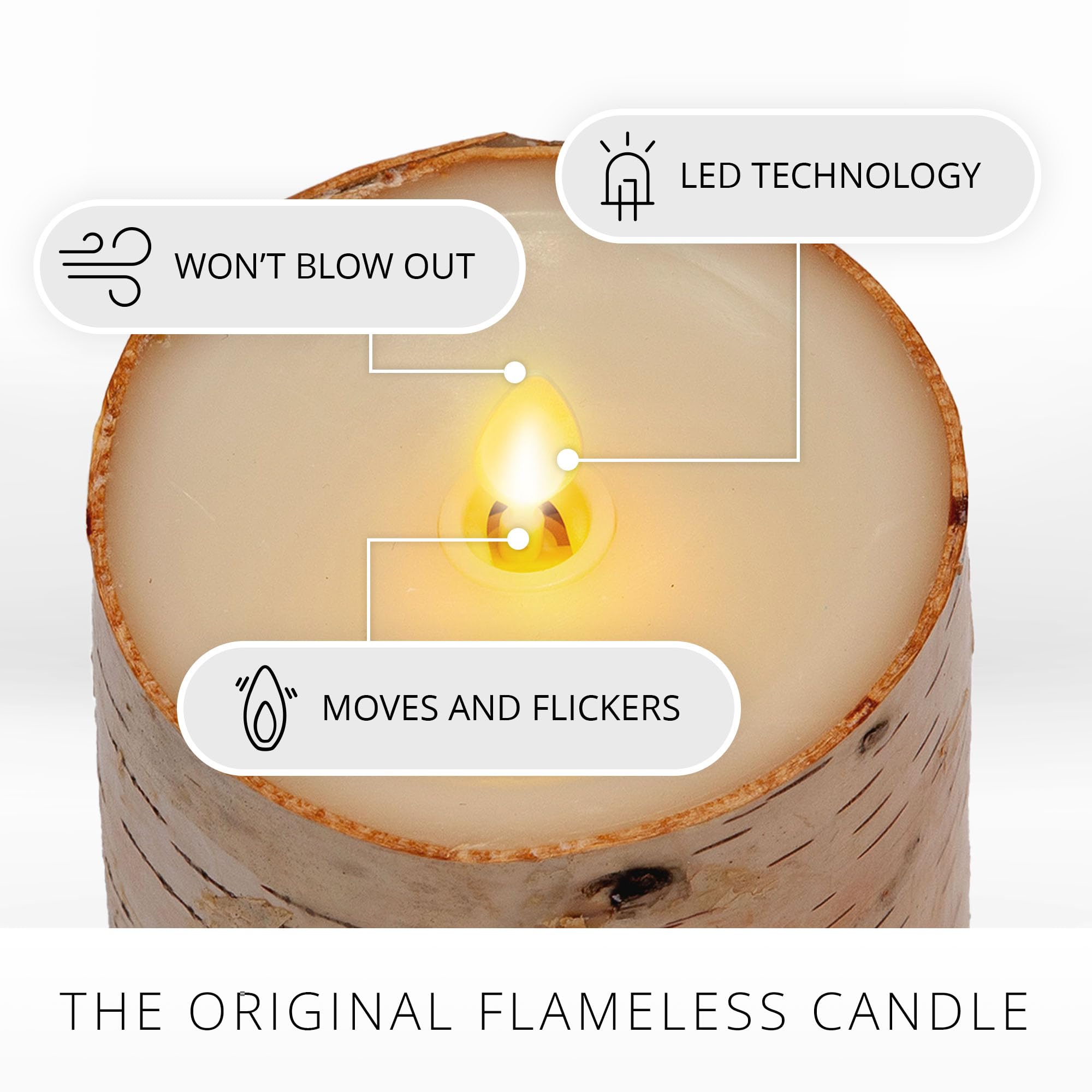 Luminara Real Birch Bark Wrapped Flameless Led Candle, 3.5'' X 4.5'', Battery Operated Moving Flame Pillar Light With Timer   Na