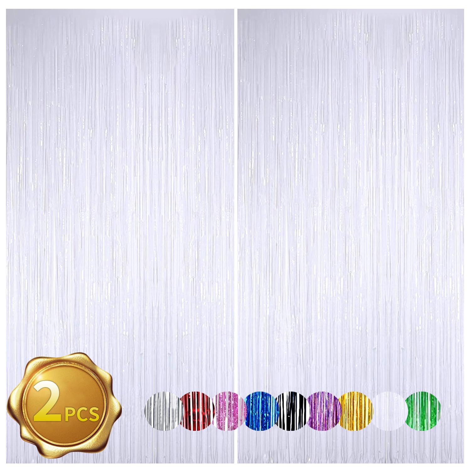 Beishida 2 Pcs White Door Streamers Tinsel Curtain Party Streamers Backdrop Fringe Foil Wall Background For Birthday Halloween C