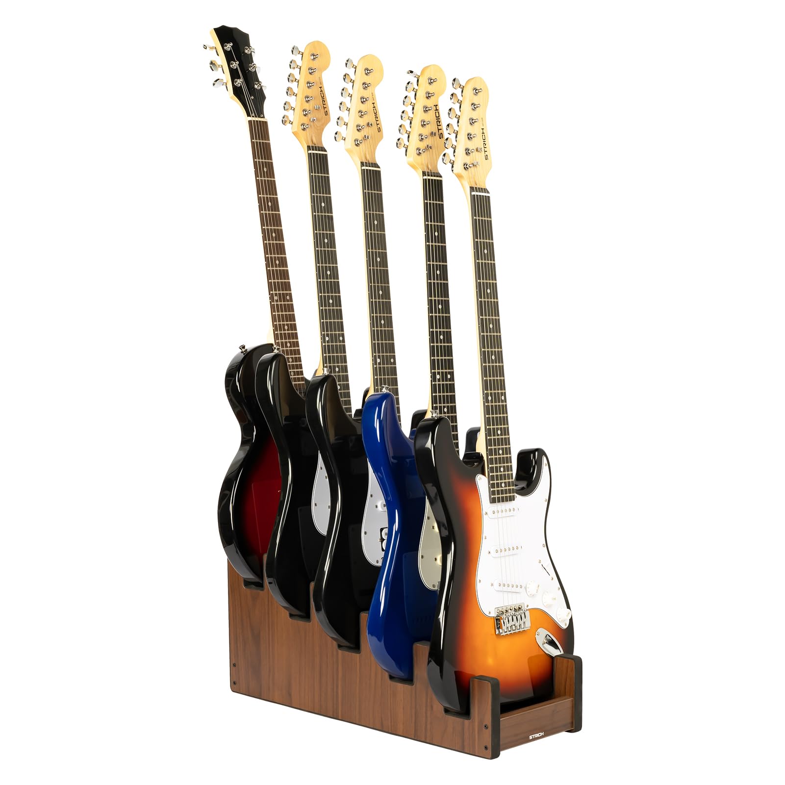STRICH Wooden Guitar Stand for Multiple Guitars, 5-Holder, Front Display Space-Saving Floor Guitar Rack for Home, Studio, Stage,