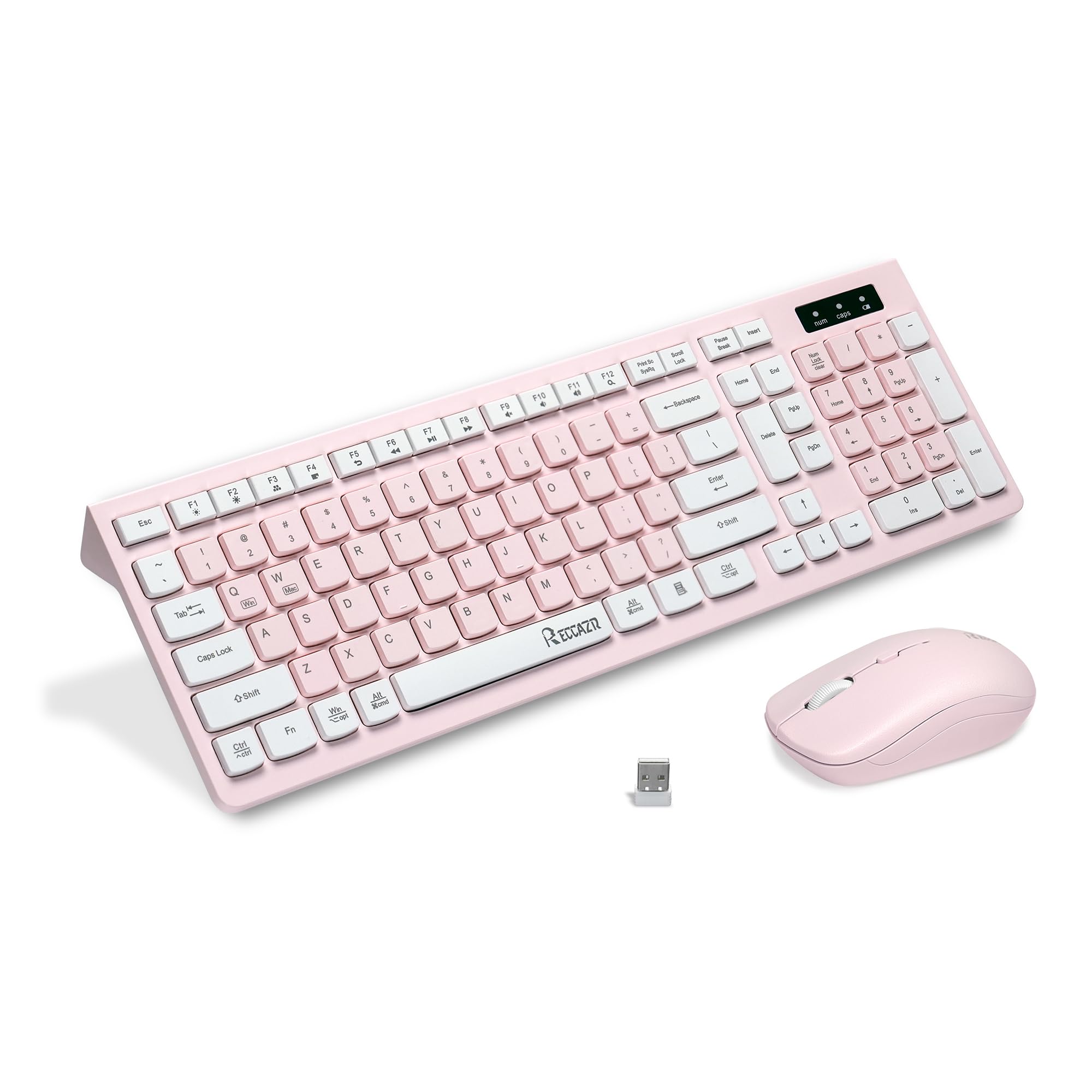 Wireless Keyboard And Mouse Combo, Reccazr 2.4G Full Sized Keyboard And Mouse Cordless, 3 Dpi Adjustable Mouse, Dual System Keyb