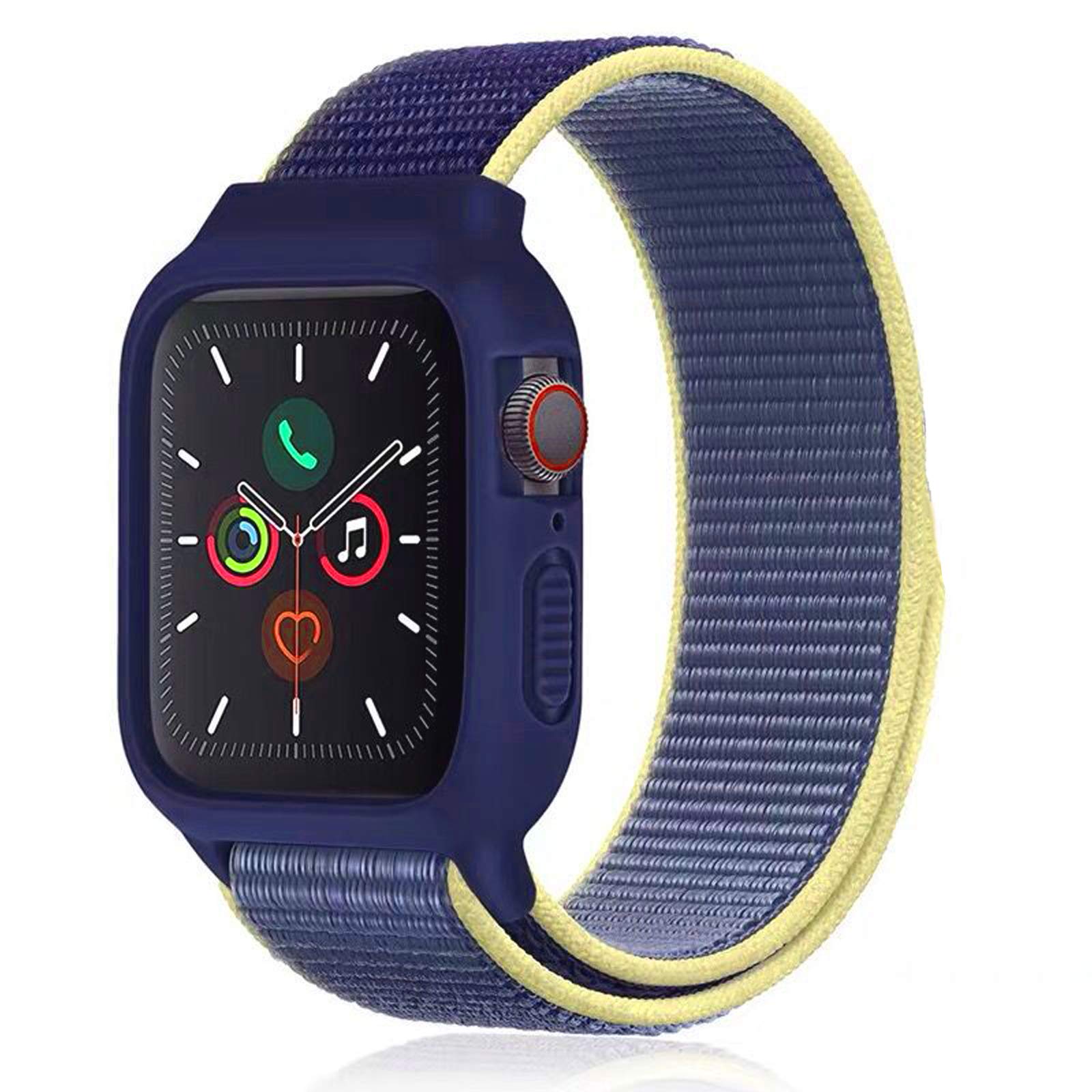 Nylon Sport Band With Case Compatible With Apple Watch Band 41Mm 40Mm 38Mm, Protective Silicone Bumper Case With Nylon Sport Loop Strap For Series 9/8/7/6/5/4/Se2/Se For Kids Women Men, Yellow Blue