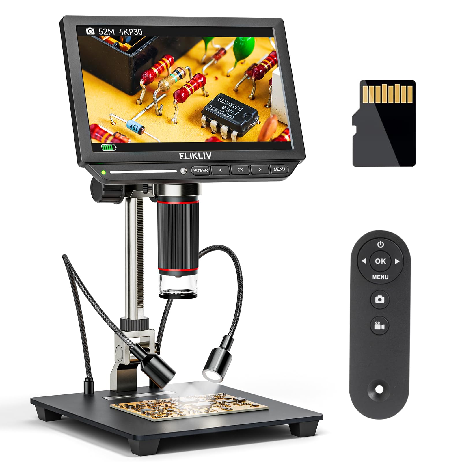 4K Digital Microscope, Elikliv EM4K 8 Coin Microscopes 2000x, 52MP HDMI Microscopes, Soldering Microscope for Adults, Micro scop