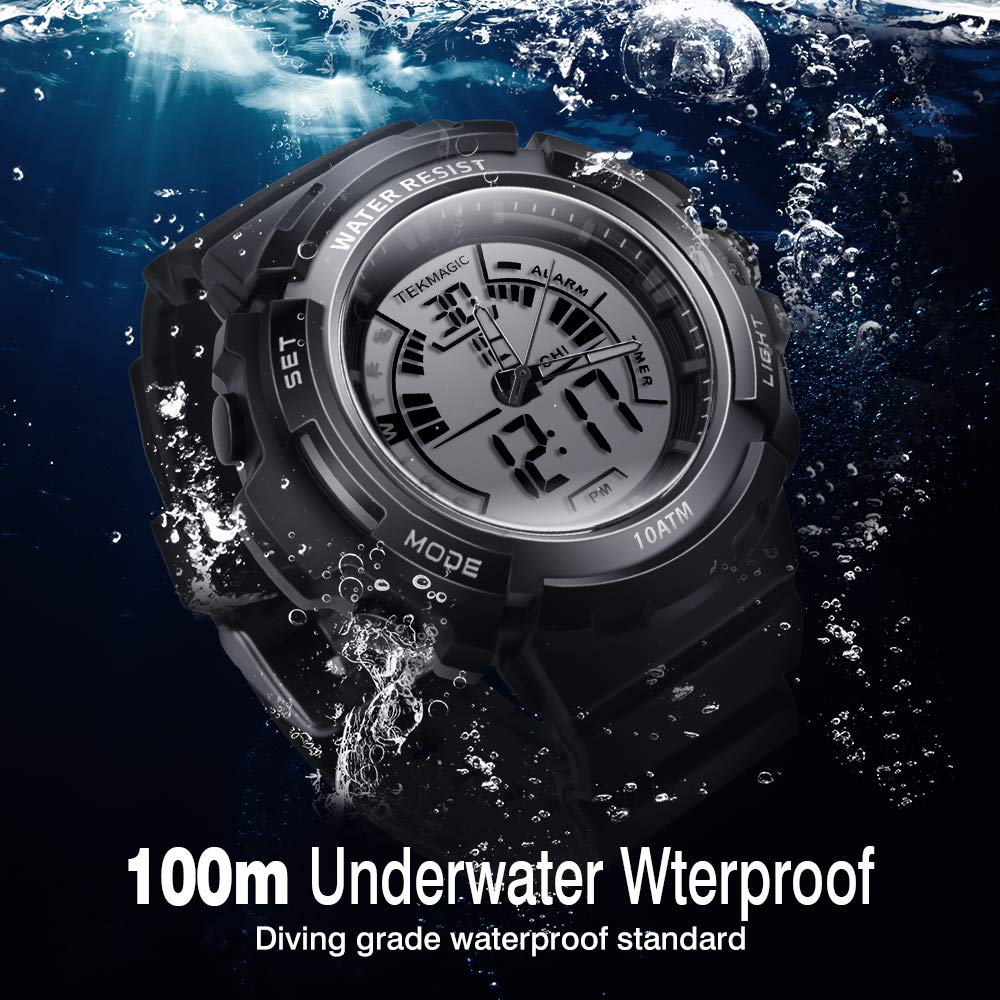 Tekmagic 10Atm Waterproof Digital Scuba Diving Watch 100M Underwater For Swimming And Running With Stopwatch And Luminous Lcd Di