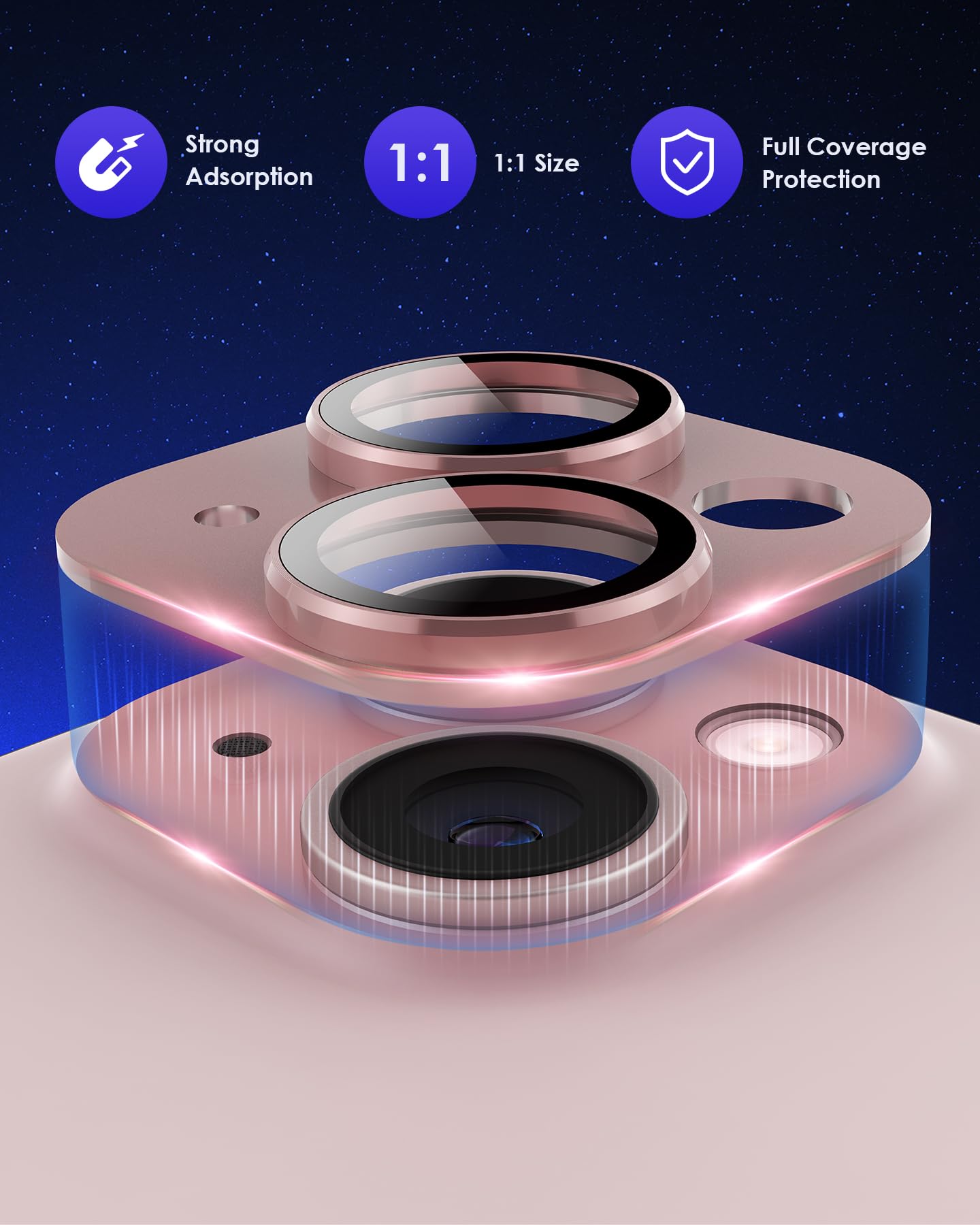 Kanosan For Iphone 15 Plus/Iphone 15 Camera Lens Protector Metal Plus Aluminium Alloy Ring 9H Tempered Glass Screen Case Friendl