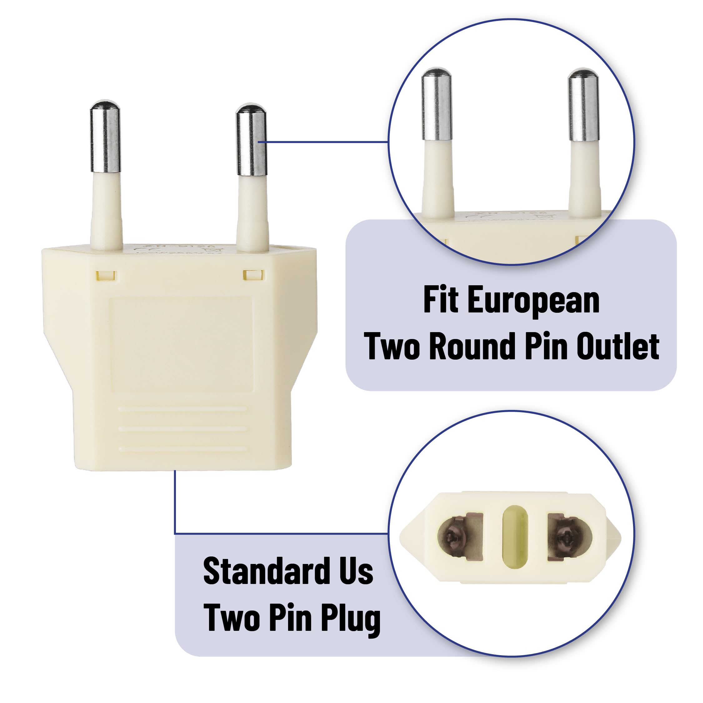 Bates  European Travel Plug Adapter, 3 Pack, Light Beige, European Plug Adapter, Us To Europe Plug Adapter, Adapter For Europe P