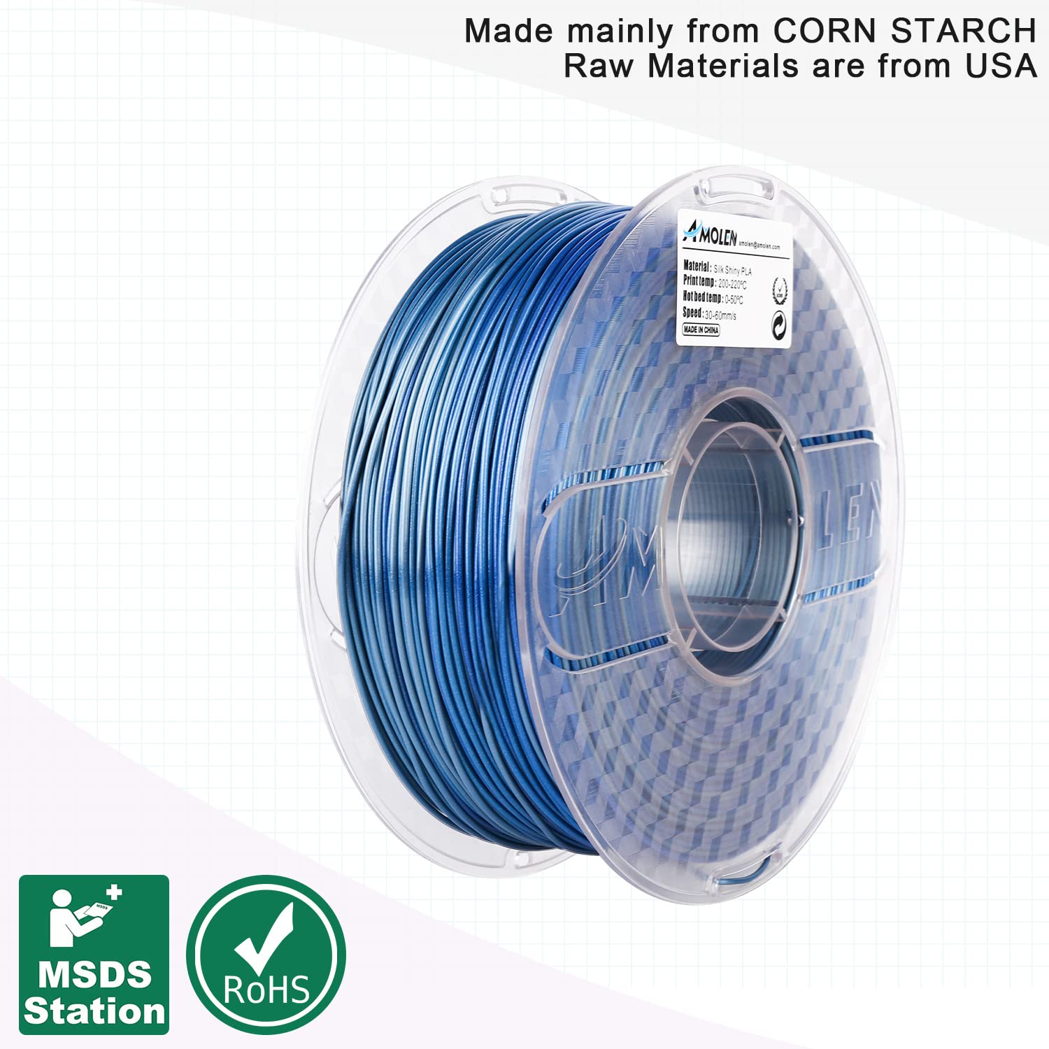 Amolen Pla 3D Printer Filament, Pla Filament 1.75Mm Silk Shiny Filament Blue Silver Filament, 3D Printing Filament 1Kg/2.2Lb