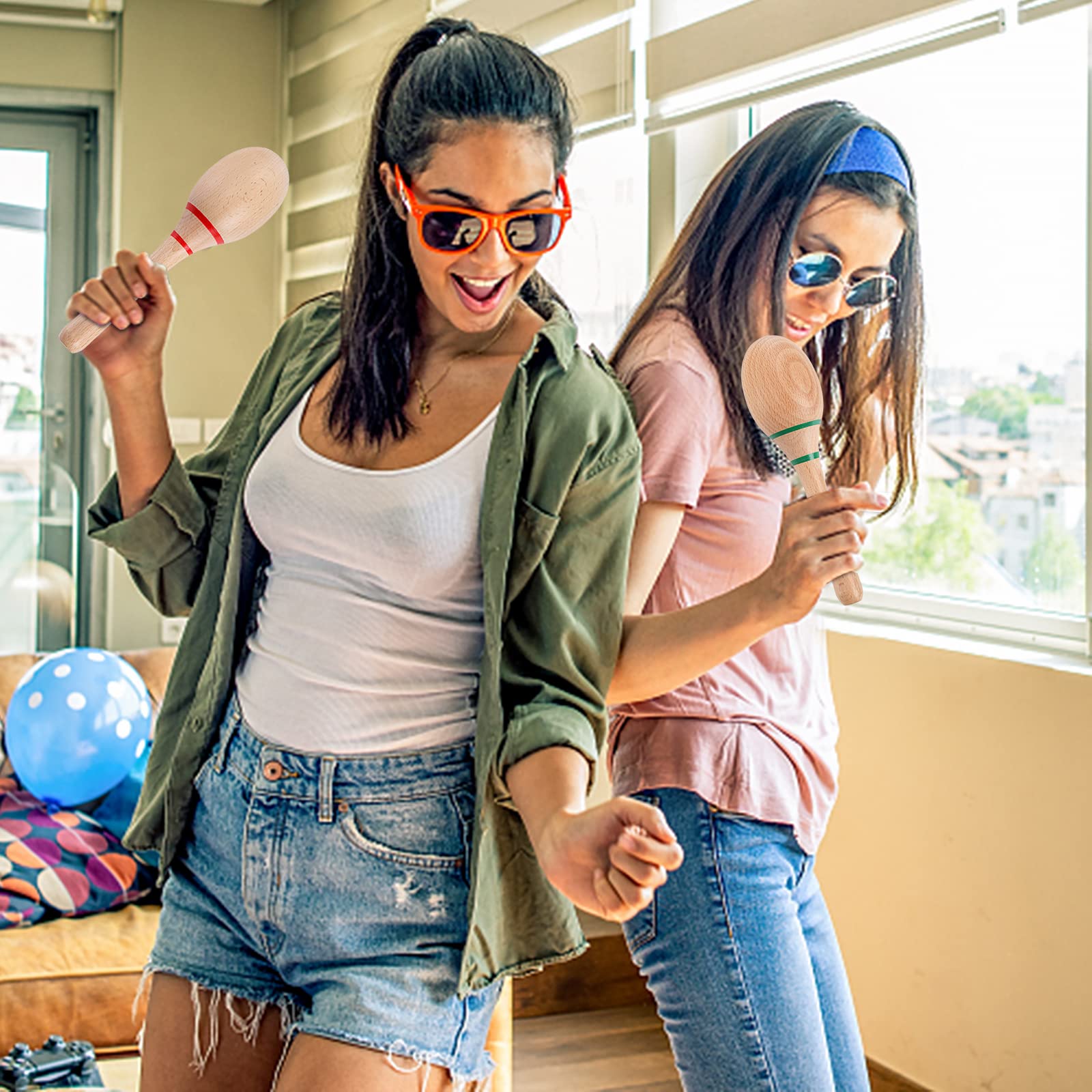 Foraineam 4 Pieces Maracas 8 Inch Wooden Hand Percussion Rattles, Beech Wood Rumba Shakers Noisemaker Party Favors Supplies Musi