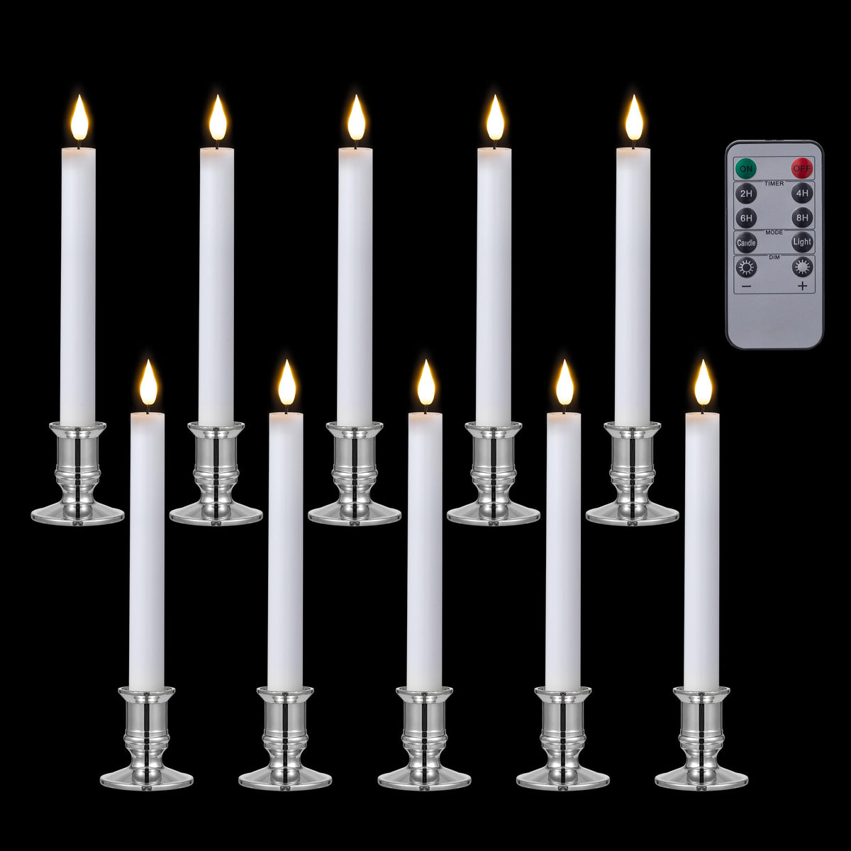 Sunolga 10 Pack Flameless Candles With Remote, 3D Wick Light Candles With Removable Silver Candle Holders For Home Decor, Christ
