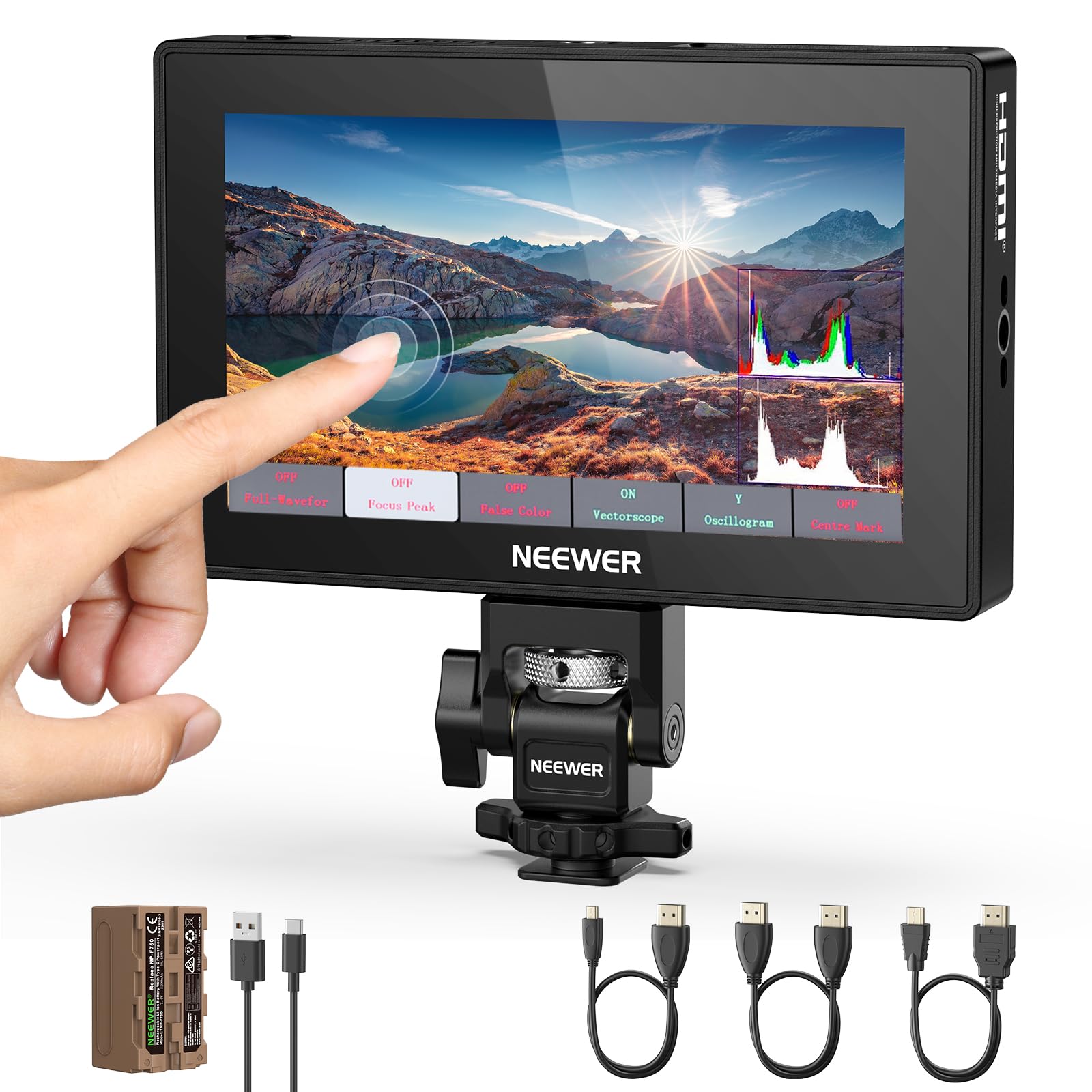NEEWER 5.5 Camera Field Monitor, 2000nit HD 1920x1080 IPS Touch Screen, 4K HDMI Loop in/Out with 3D LUT Peak Focus DSLR Video As