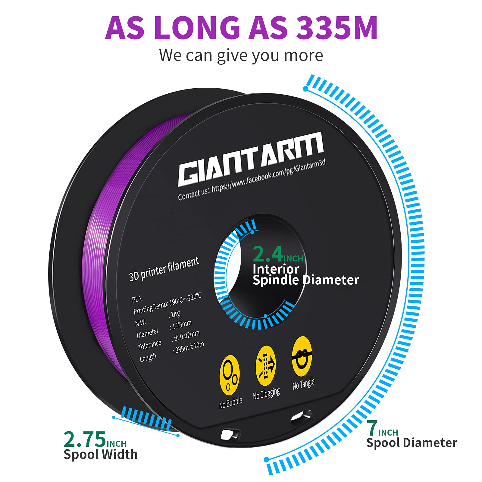 Giantarm 3D Printer Filament, Purple Pla Filament, 1Kg(2.2Lbs) Spool, 1.75Mm Dimension Accuracy +/  0.03Mm, 3D Printing Filament