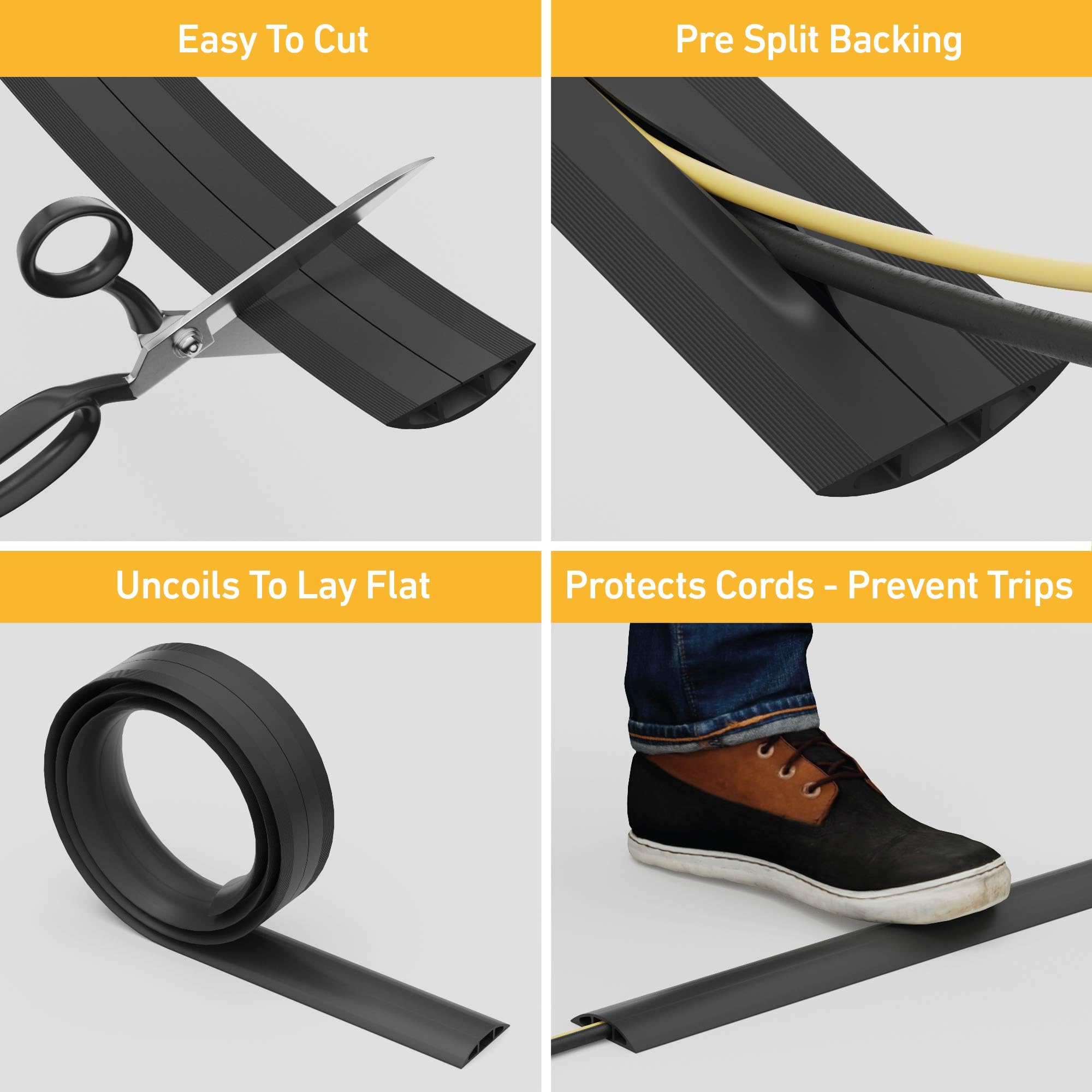 D Line Cc 1 Light Duty Floor Cord Cover/Cable Protector | Protect Cords And Prevent A Trip Hazard | 6 Foot Length | Cable Cavity