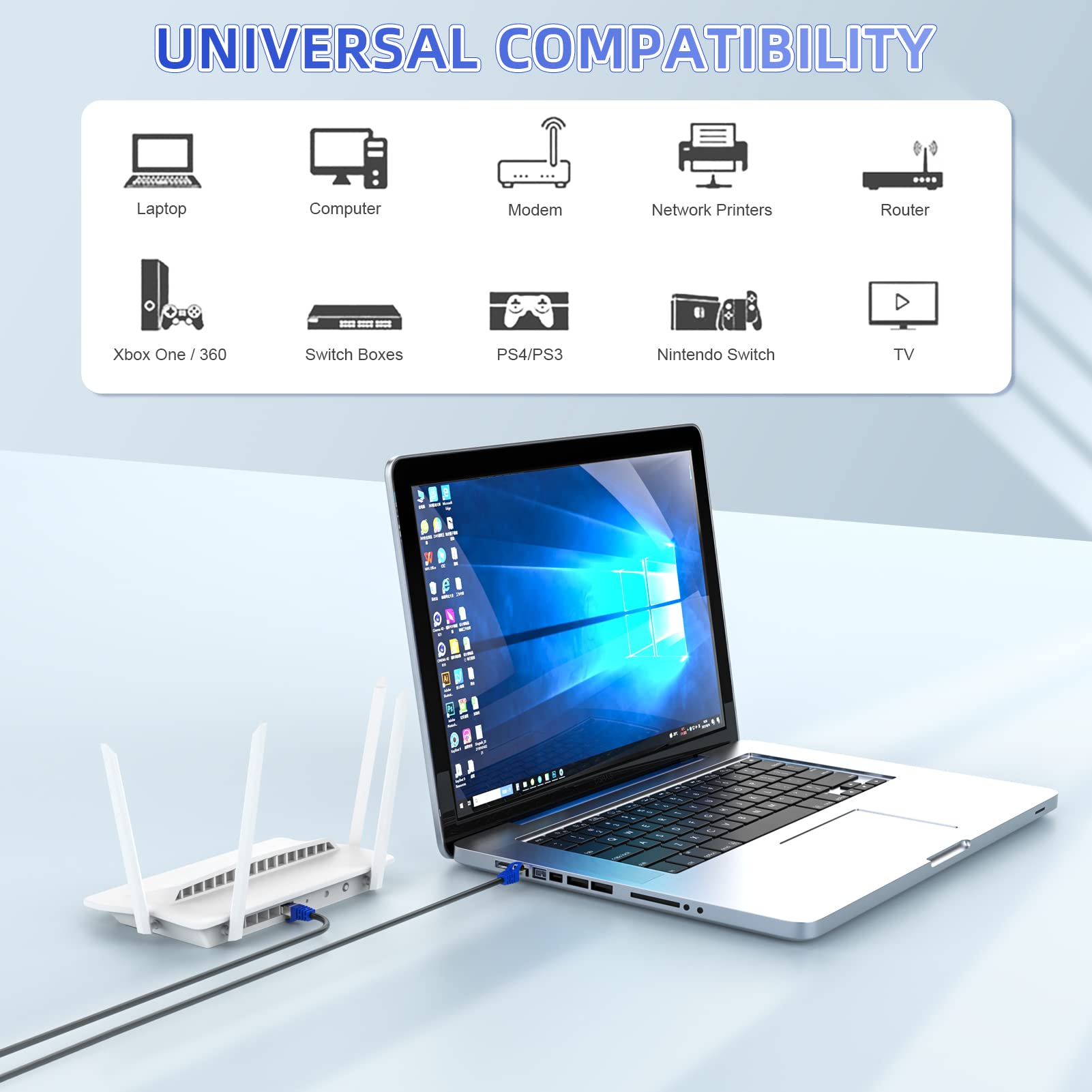 Aoforztech Cat 8 Ethernet Cable 55 Ft,Heavy Duty High Speed Network Internet Cable, Rj45 Connector,26Awg 40Gbps 2000Mhz Patch Co