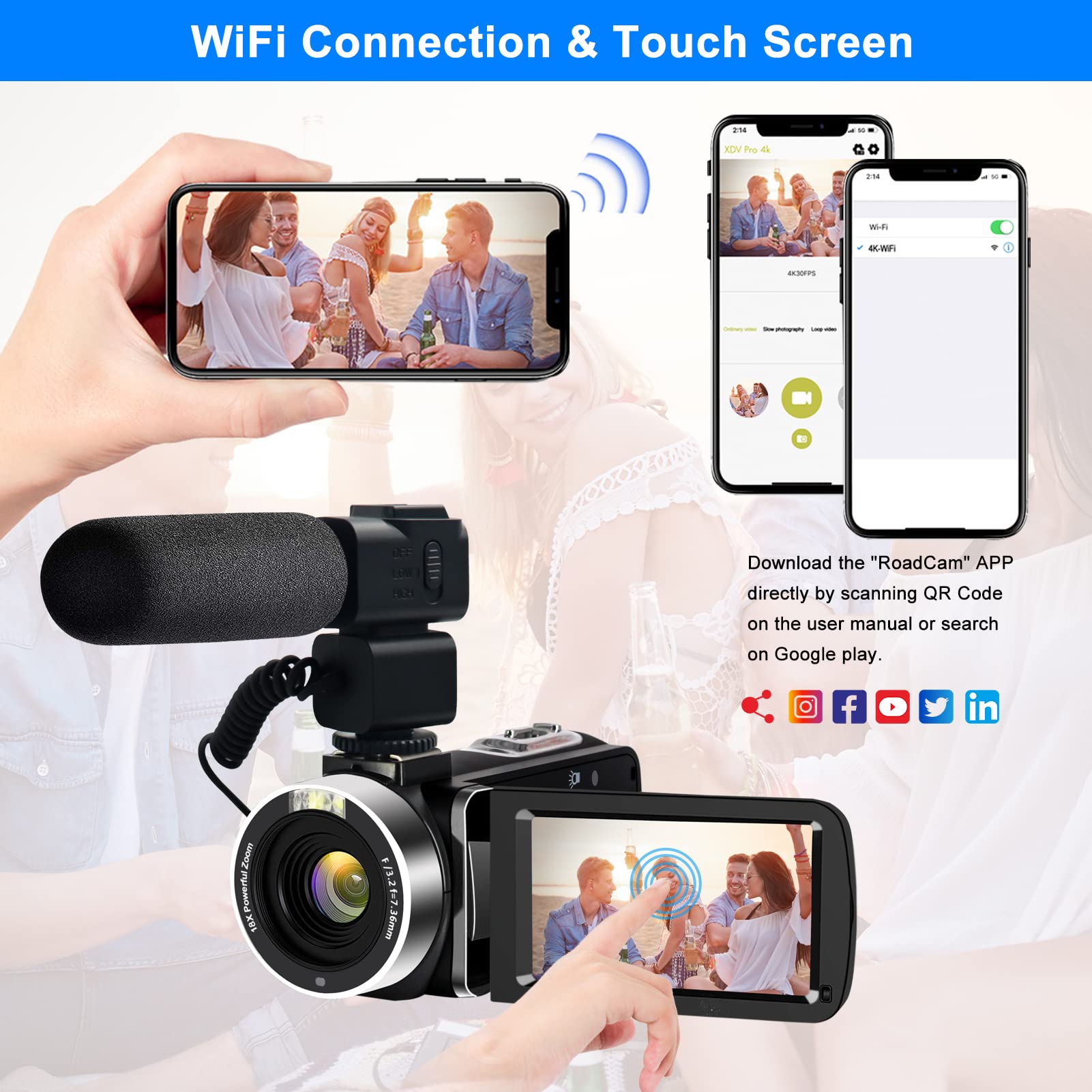 Lovpo 4K Video Camera, Camcorder 48Mp Ultra Hd Wifi Vlogging Camera For Youtube 18X Zoom 3.0'' Touch Screen Digital Camera With