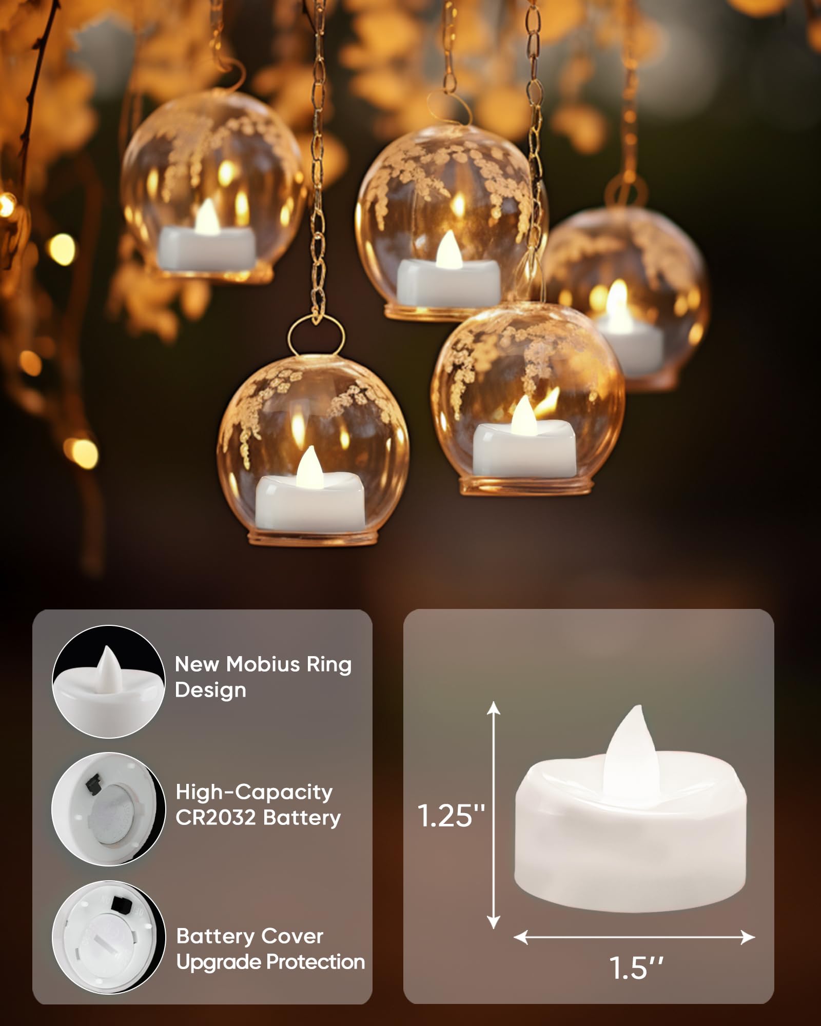 Merrynights Led Candles, Tea Lights Candles Battery Operated, 24 Pack 200+Hours Flameless Tealight Candles, Realistic Tea Lights