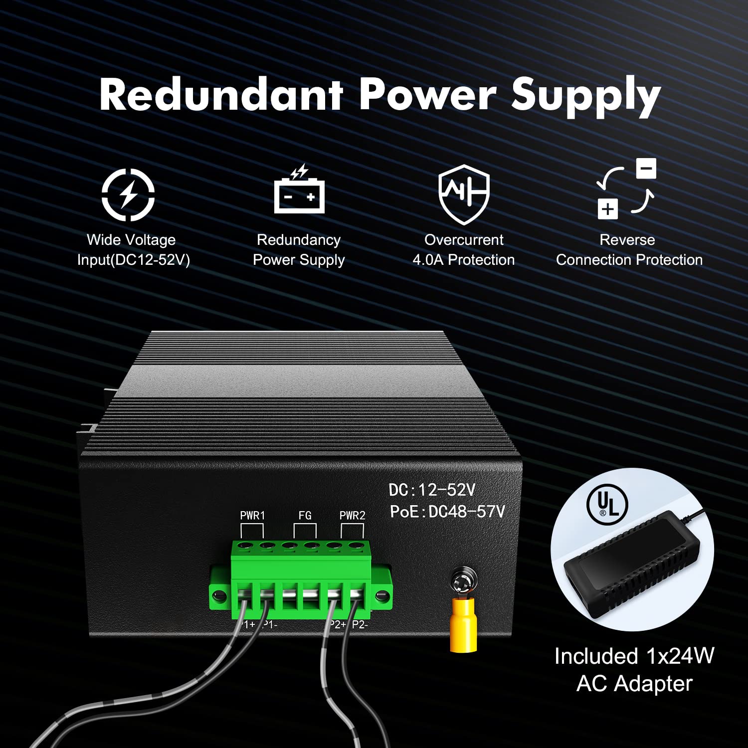 Mokerlink 5 Port Gigabit Industrial Din Rail Network Switch, 4 Gigabit Ethernet, 1 Gigabit Sfp, 14Gbps Switching Capacity, Ip40
