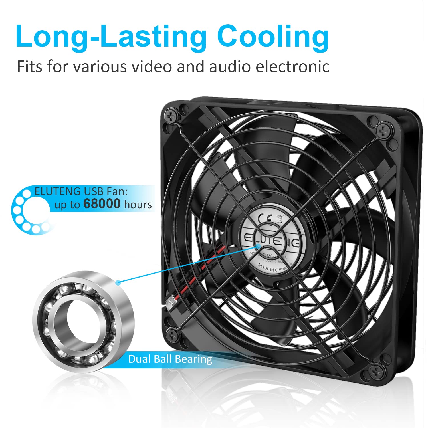 Eluteng Dual 120Mm Usb Fan With 3 Speeds 5V Ventilator Fan Portable Cooling Fan Rechargeable Compatible For Laptop Receiver Dvr