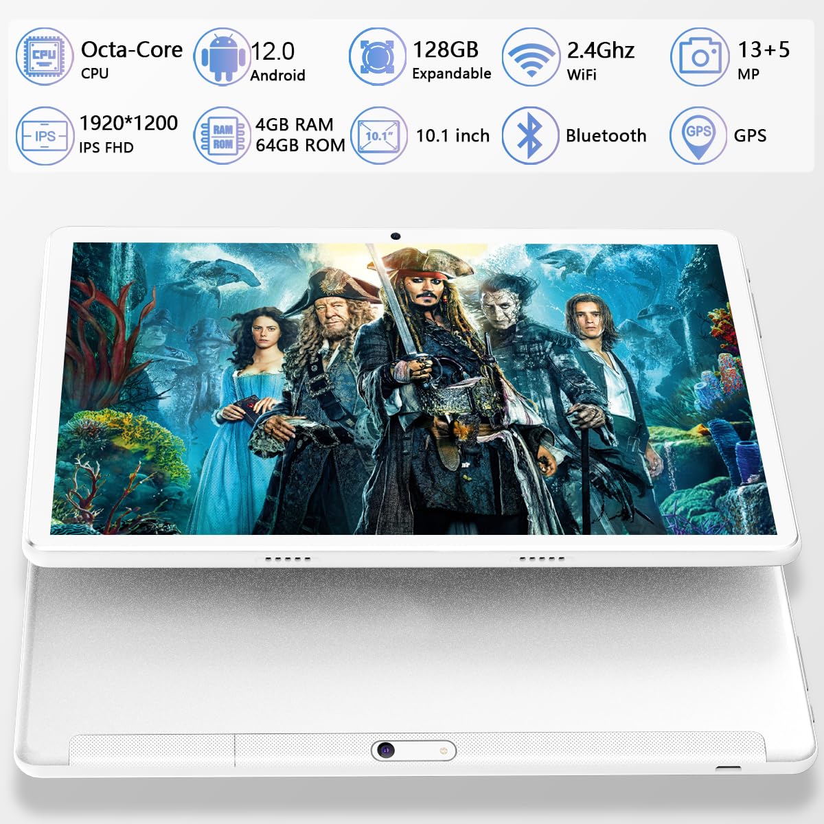 Tablet 10.1 Inch Android 12 Tablet 2024 Latest Update Octa Core Processor With 64Gb Storage, Dual 13Mp+5Mp Camera, Wifi, Bluetooth, Gps, 512Gb Expand Support, Ips Full Hd Display (Silver)