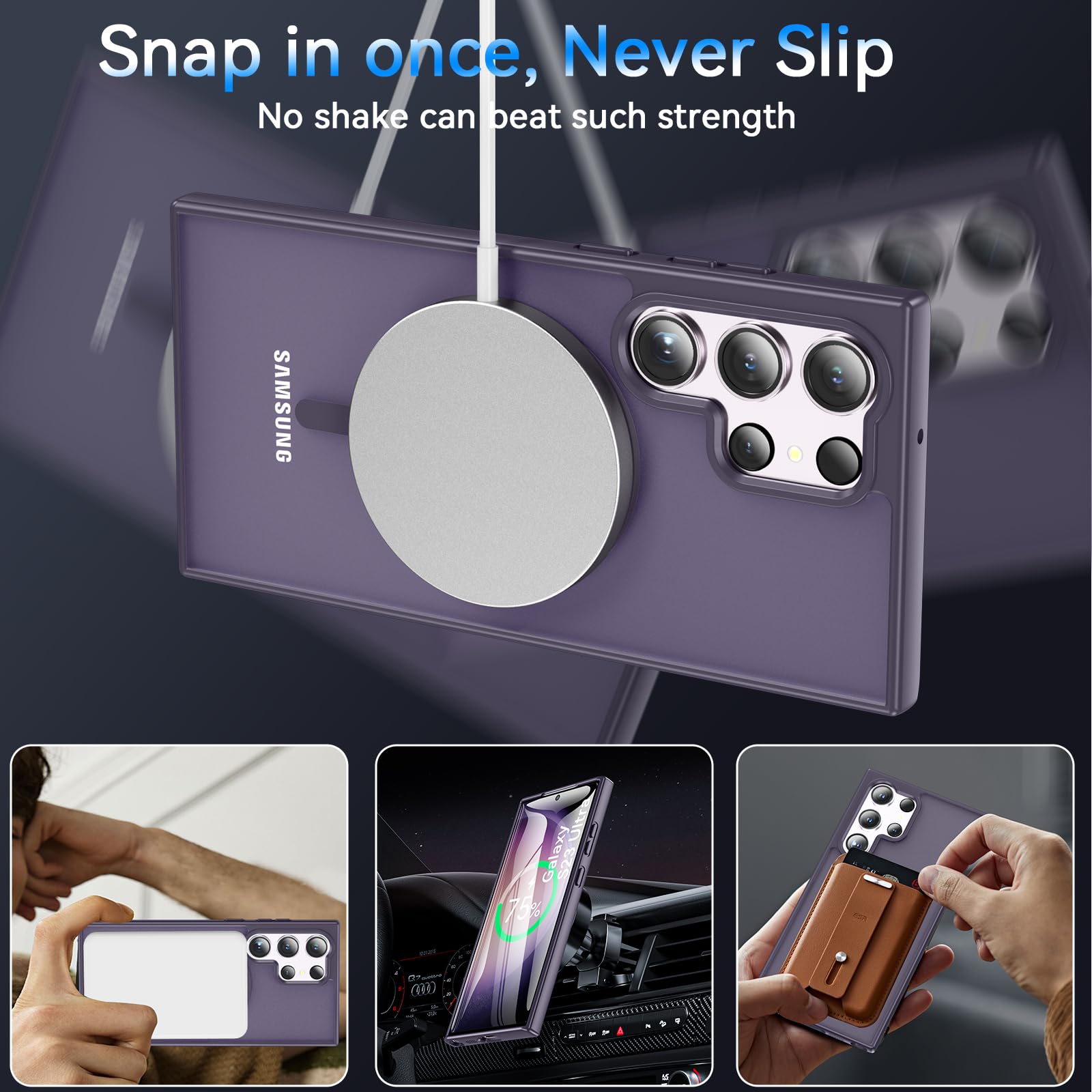 Owkey For S23 Ultra Case 6.8'', Magnetic Samsung Galaxy S23 Ultra Case For Magsafe, [Shockproof Military] Translucent Back Slim