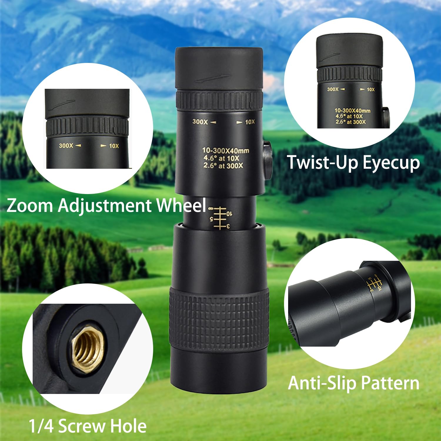 Monocular Telescope 10  300 40, Komire Compatible For Mobile Phones Compact Monoculars With Bak4 High Transparency Prism Fmc Coa