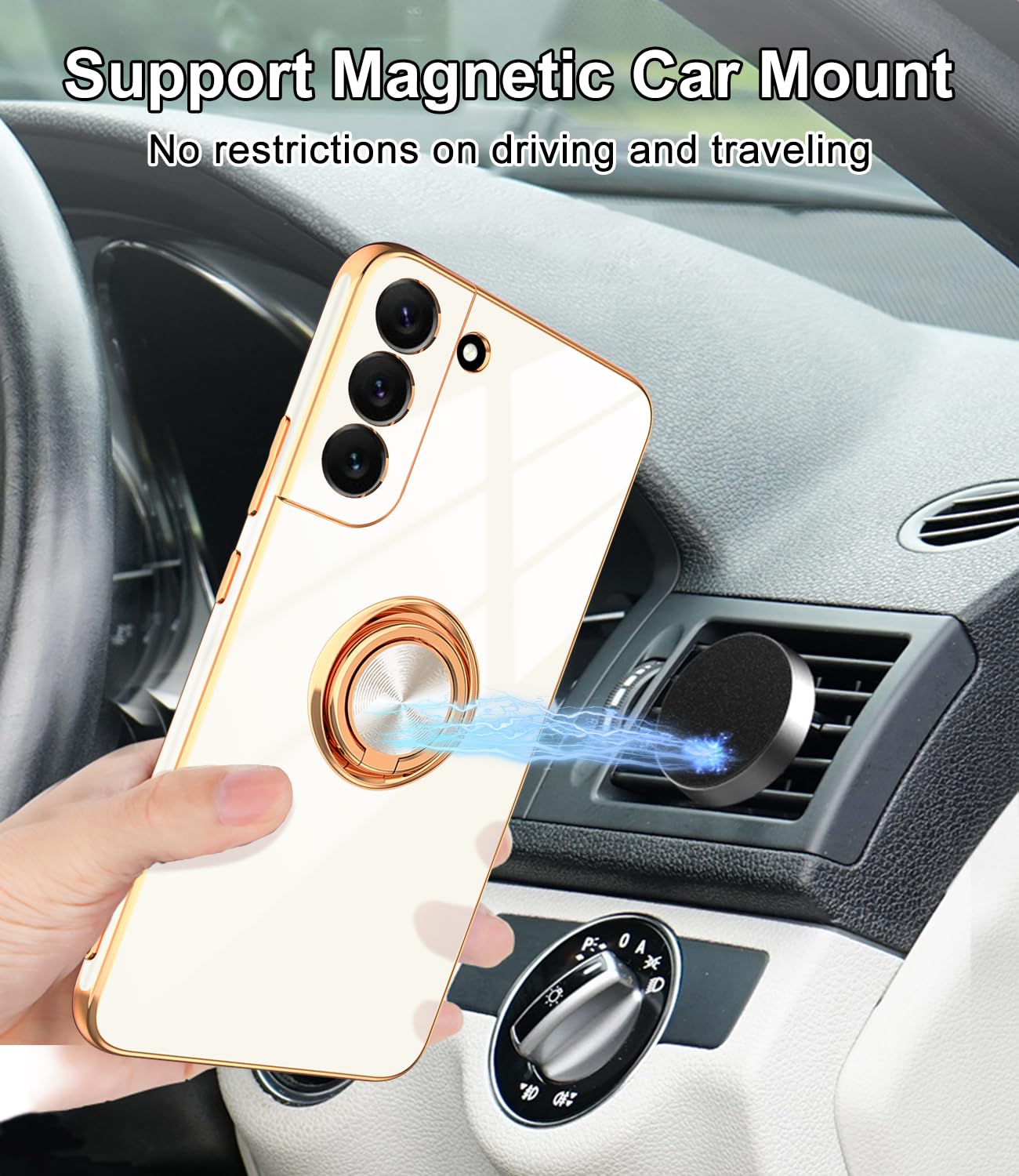 Tnarru Designed For Samsung Galaxy S22 Case With Ring Stand, Support Magnetic Car Mount Rotating Finger Holder Soft Tpu Cover Pl