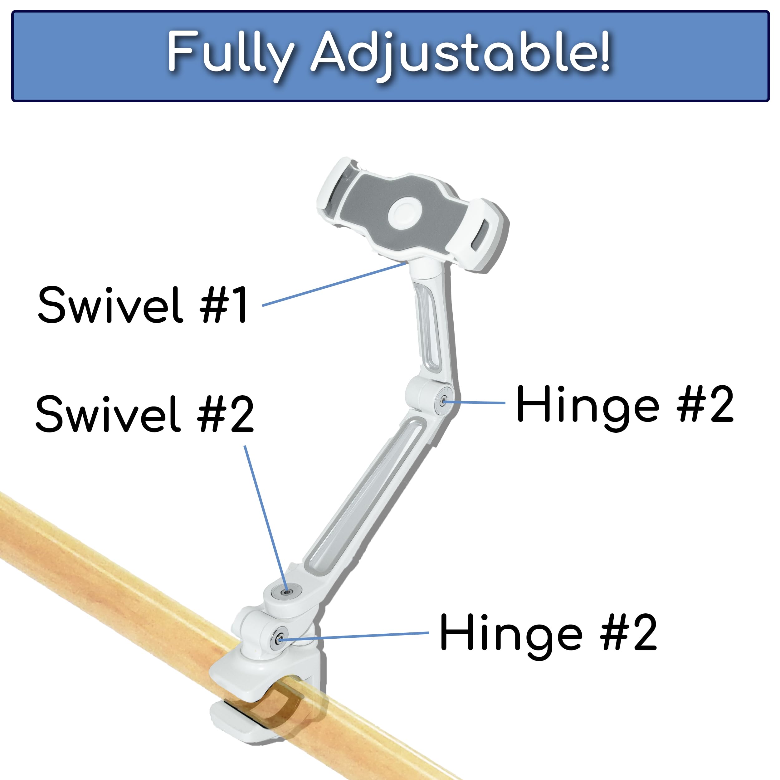 Booty Kicker Tablet Holder With Round Clamp Clamps To 1.25''   1.75'' Barre | Sturdy Metal, Stable Base | Adjusts Firmly And Sec