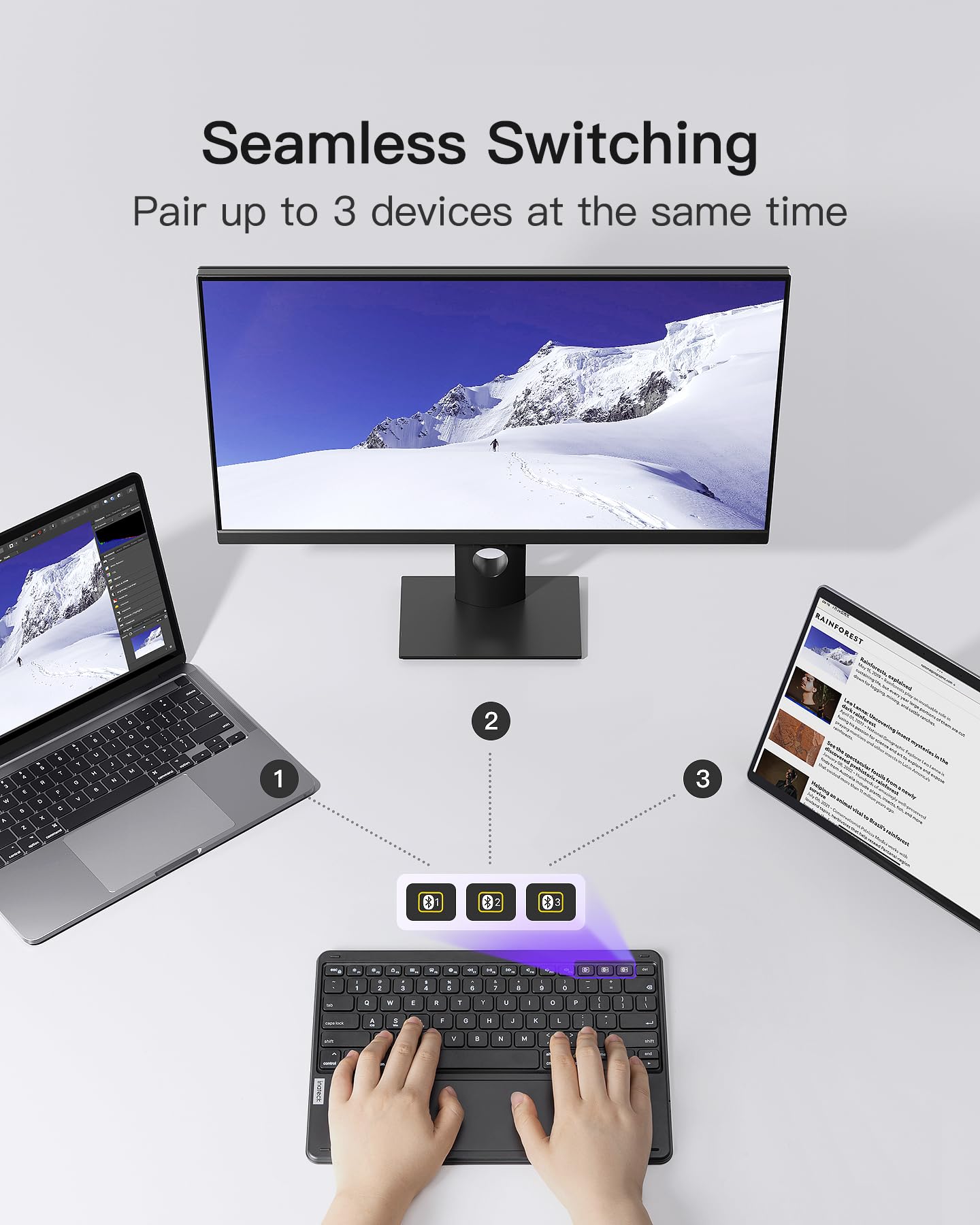 Inateck Bluetooth Keyboard With Touchpad, Ultra-Light&Silm Tablet Keyboard Wireless, Compatible With Windows, Ipados, Android, A
