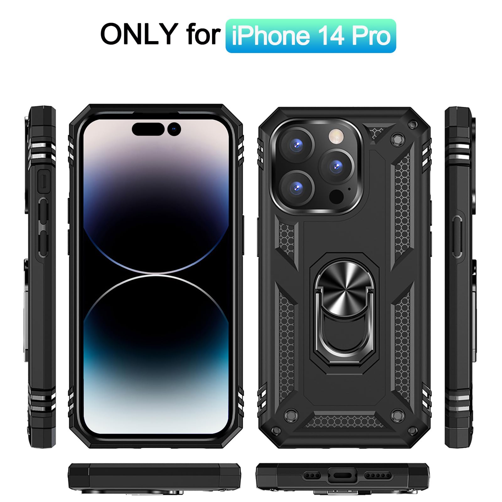 Addit Case For Iphone 14 Pro Phone Case Iphone 14 Pro Case, With Ring Holder Stand, Support Magnet Car Mount, Military Grade, He