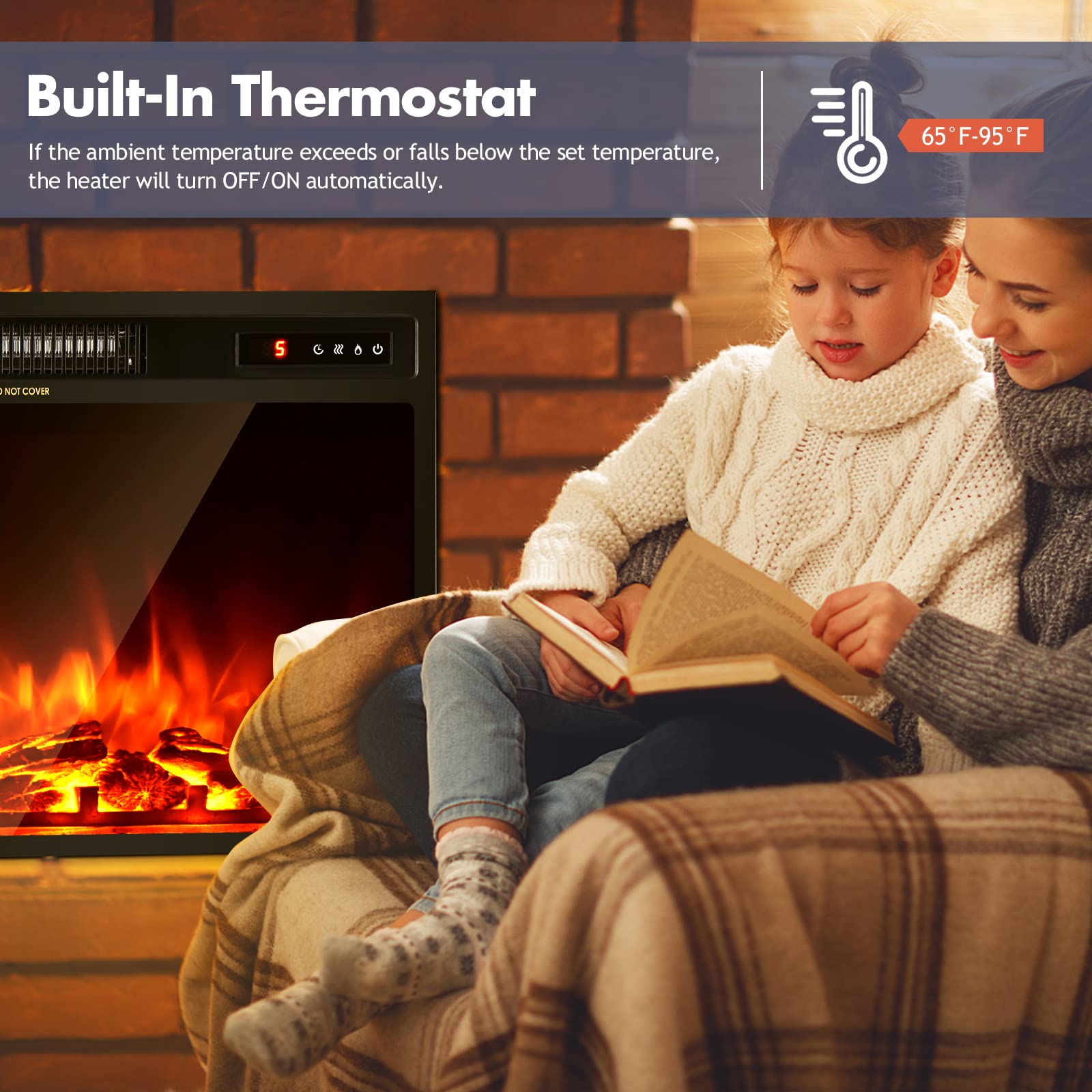 Giantex Electric Fireplace Insert Heater  Wall Recessed/Mounted Fire Places Electric Fireplace With Remote, 2 Modes Heat, 9H Tim