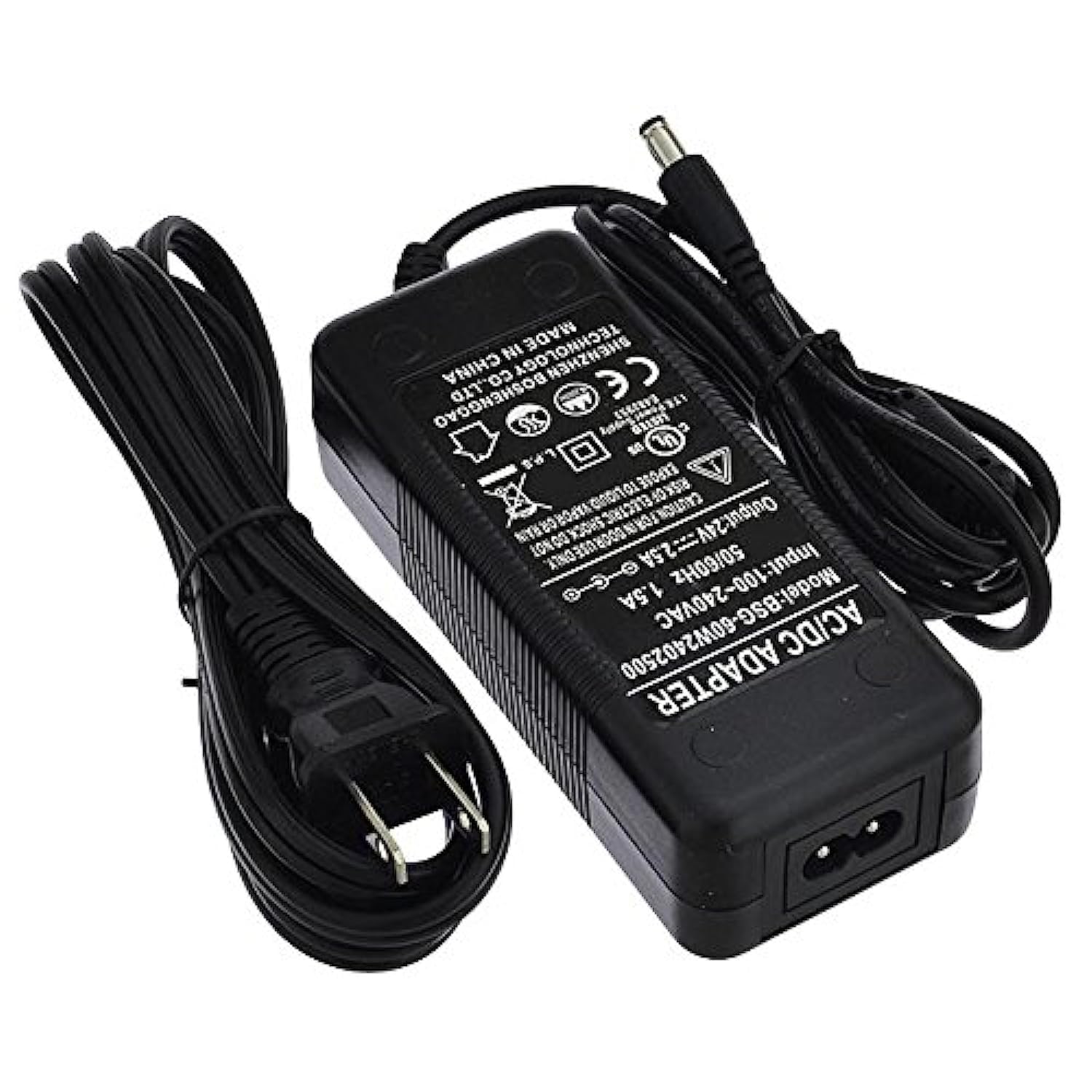 Ledwholesalers 24V 2.5A 60W Ac/Dc Power Adapter, 5.5X2.5Mm Dc Plug With Spring Clips, Black, Ul Listed, 3206 24V