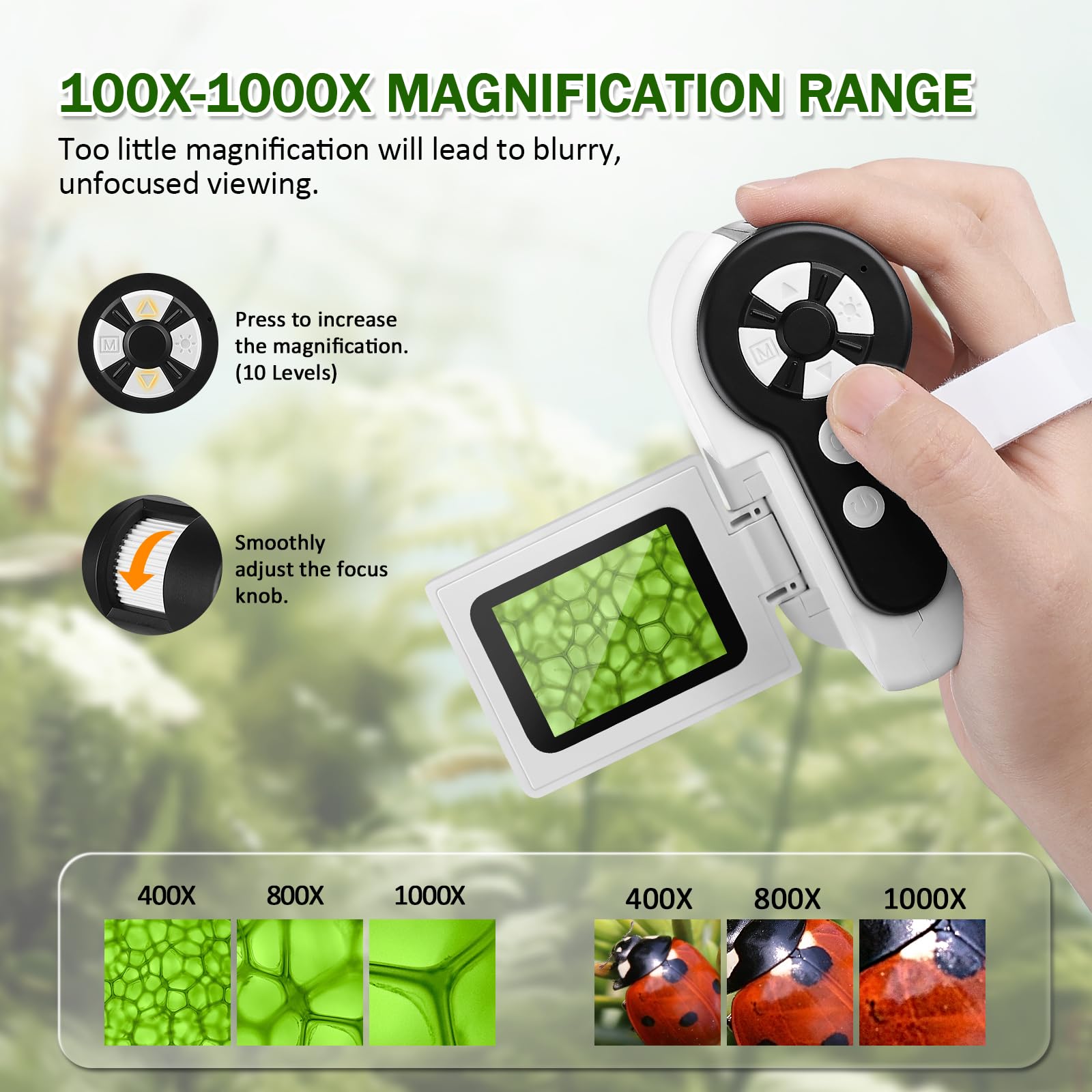 Barchrons Microscope For Kids, 1000X Handheld Kids Microscope With 6 Adjustable Led Lights, 2'' Hd Screen Miniscope For Kids 8 1