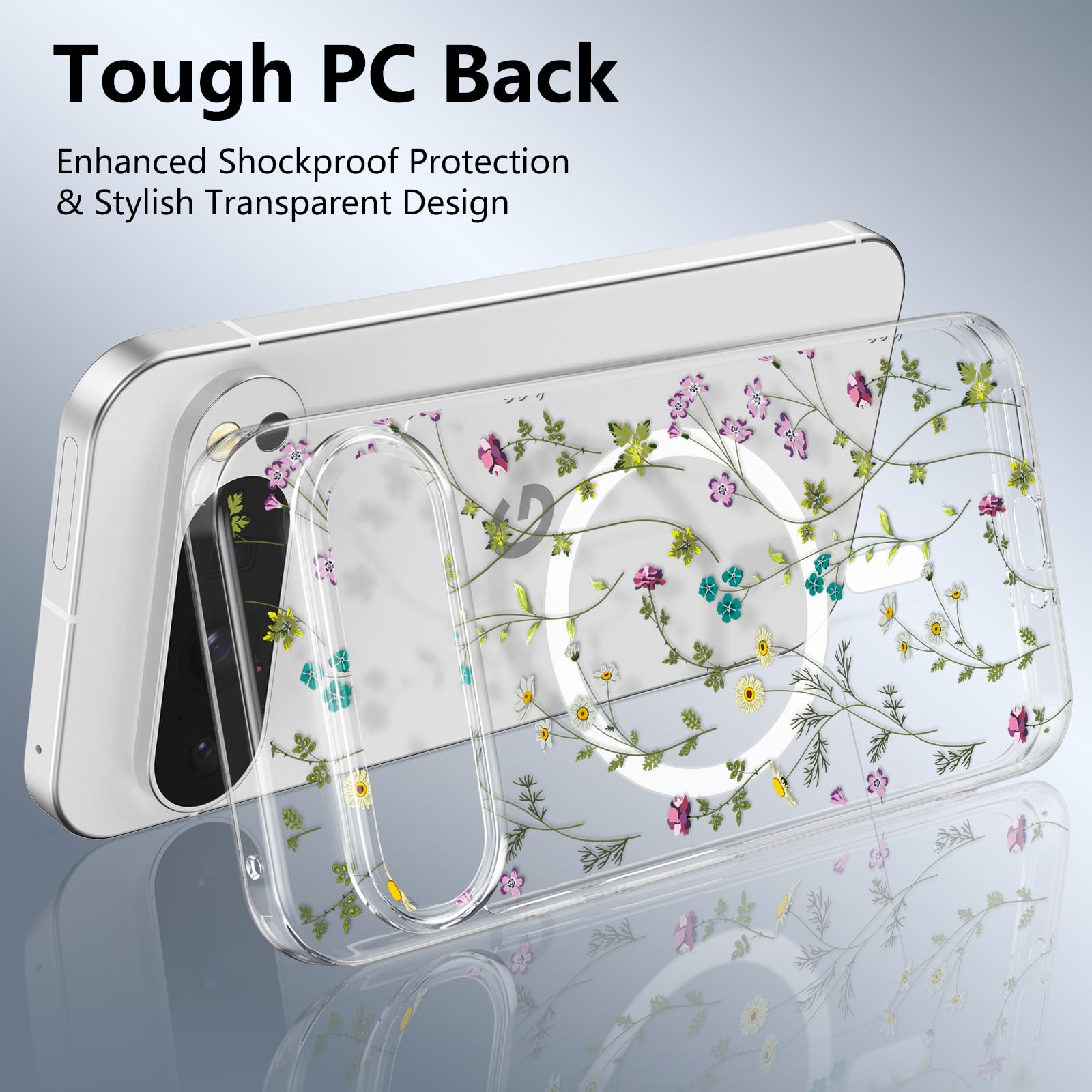 Raleavo For Google Pixel 9/9 Pro Case Compatible With Magsafe Clear Floral Cover With Flower Branch Pattern For Girls Women Slim