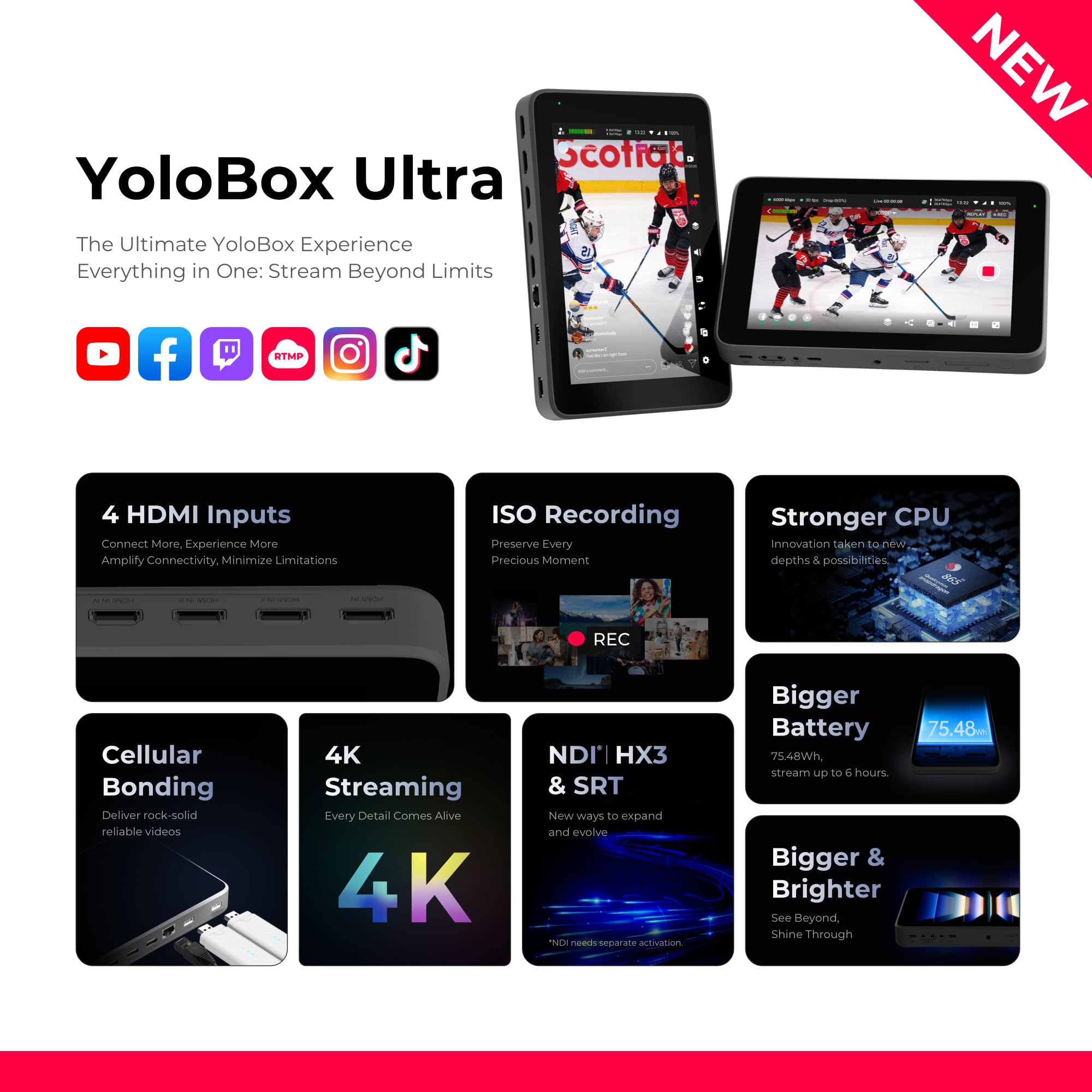 Yololiv Yolobox Ultra, The Ultimate Horizontal/Vertical Live Streaming Equipment Switcher Monitor Encoder Recorder, For Facebook